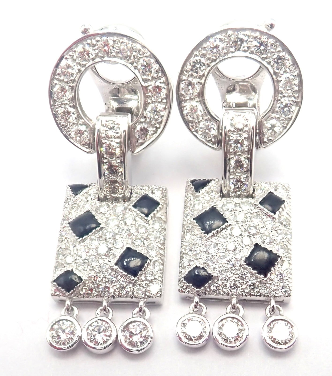 Authentic! Cartier Panthere Panther 18k White Gold Diamond Black Onyx Earrings | Fortrove