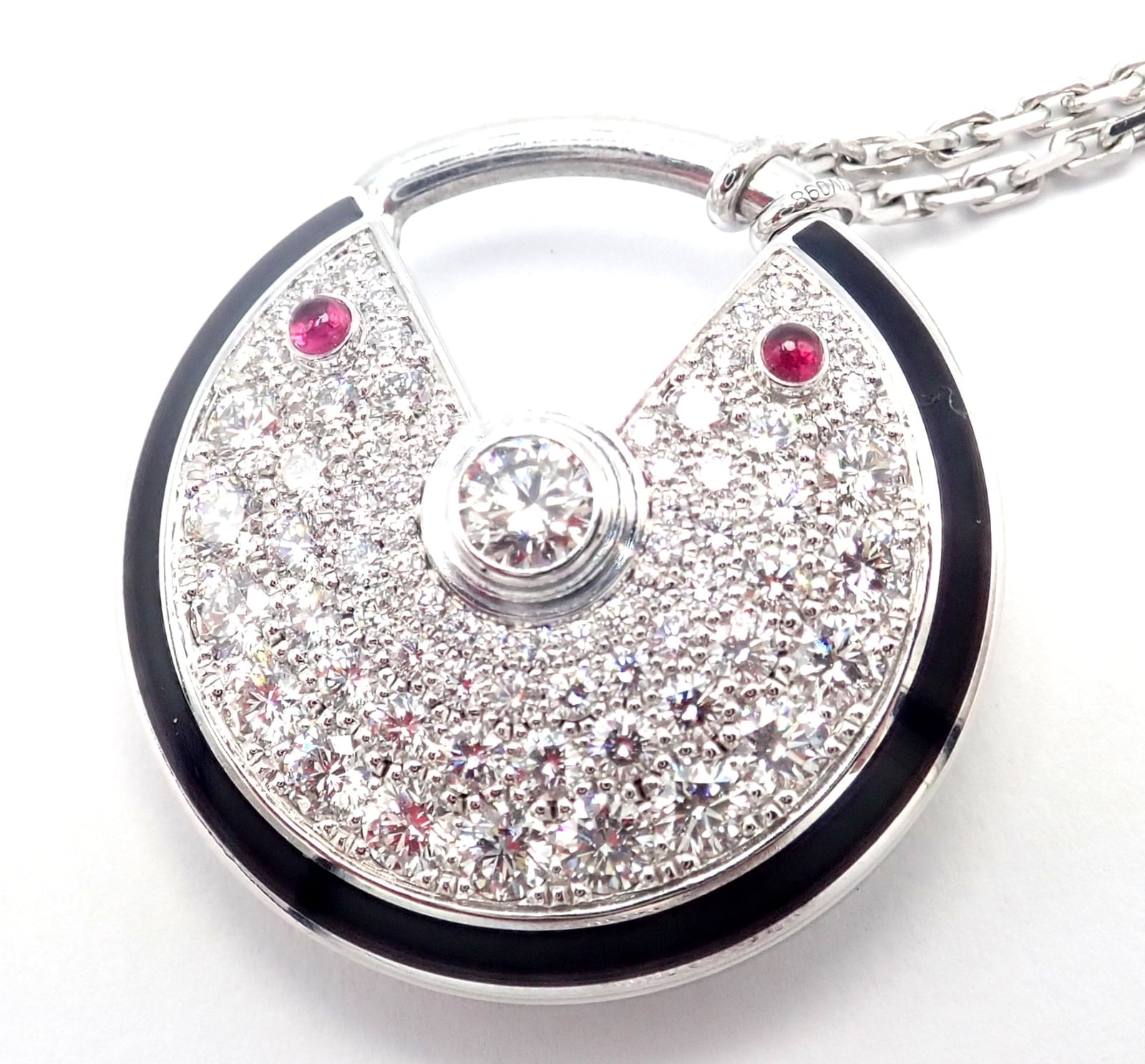 Cartier Jewelry & Watches:Fine Jewelry:Necklaces & Pendants Authentic! Cartier Amulette 18k White Gold Diamond Ruby Large Pendant Necklace