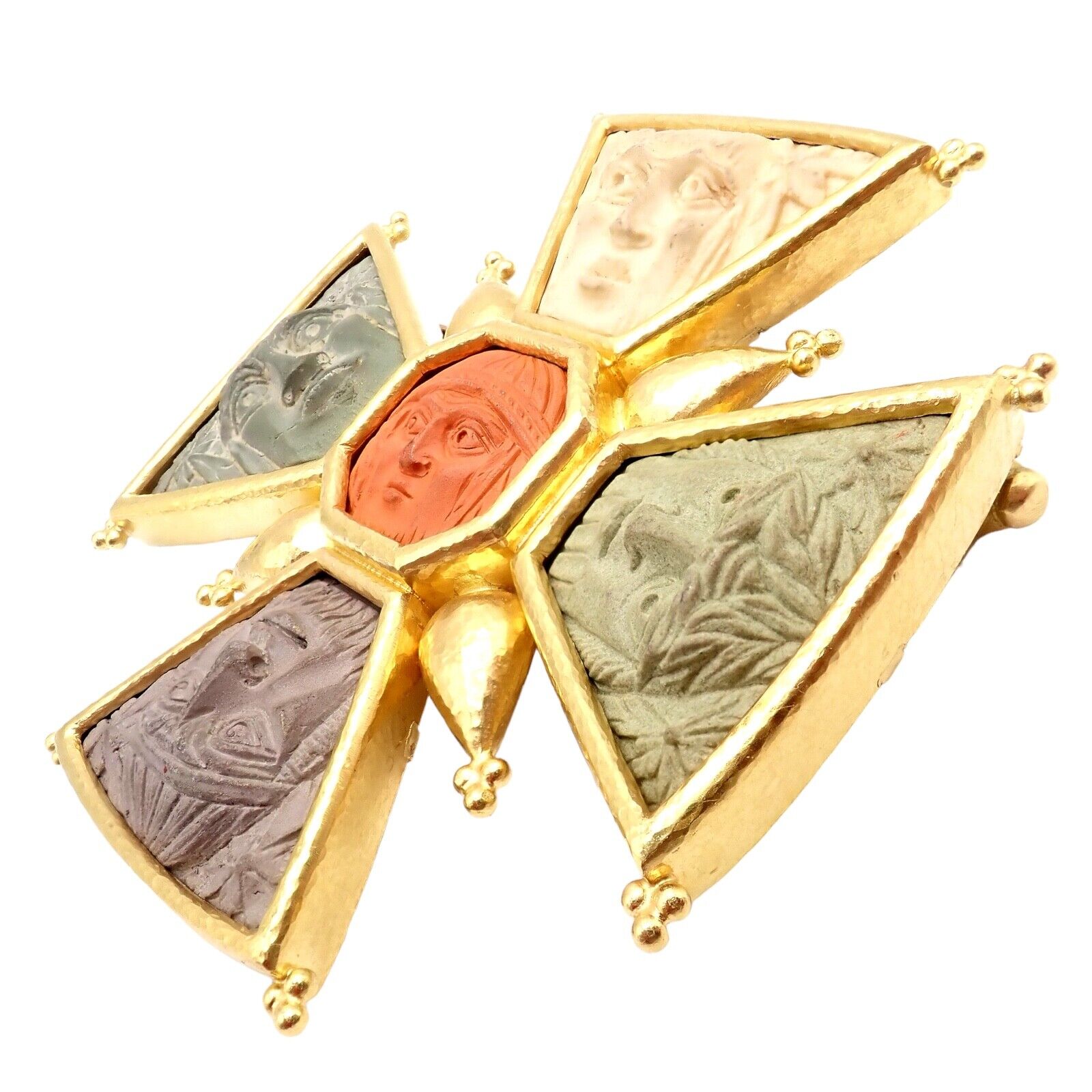 Elizabeth Locke 18k Yellow Gold Bomarzo 5 Faces Maltese Cross Brooch Pendant | Fortrove