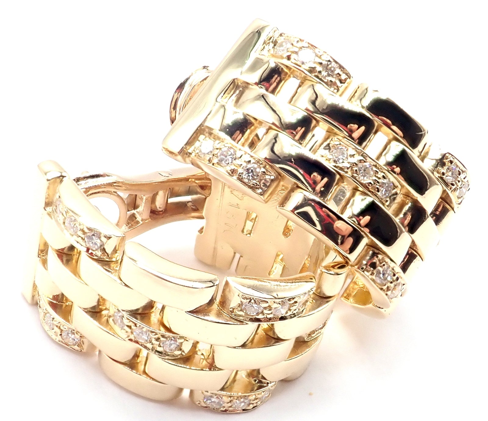 Authentic Cartier Maillon Panthere 18K Gold Diamond Five Row Link Gold Earrings | Fortrove