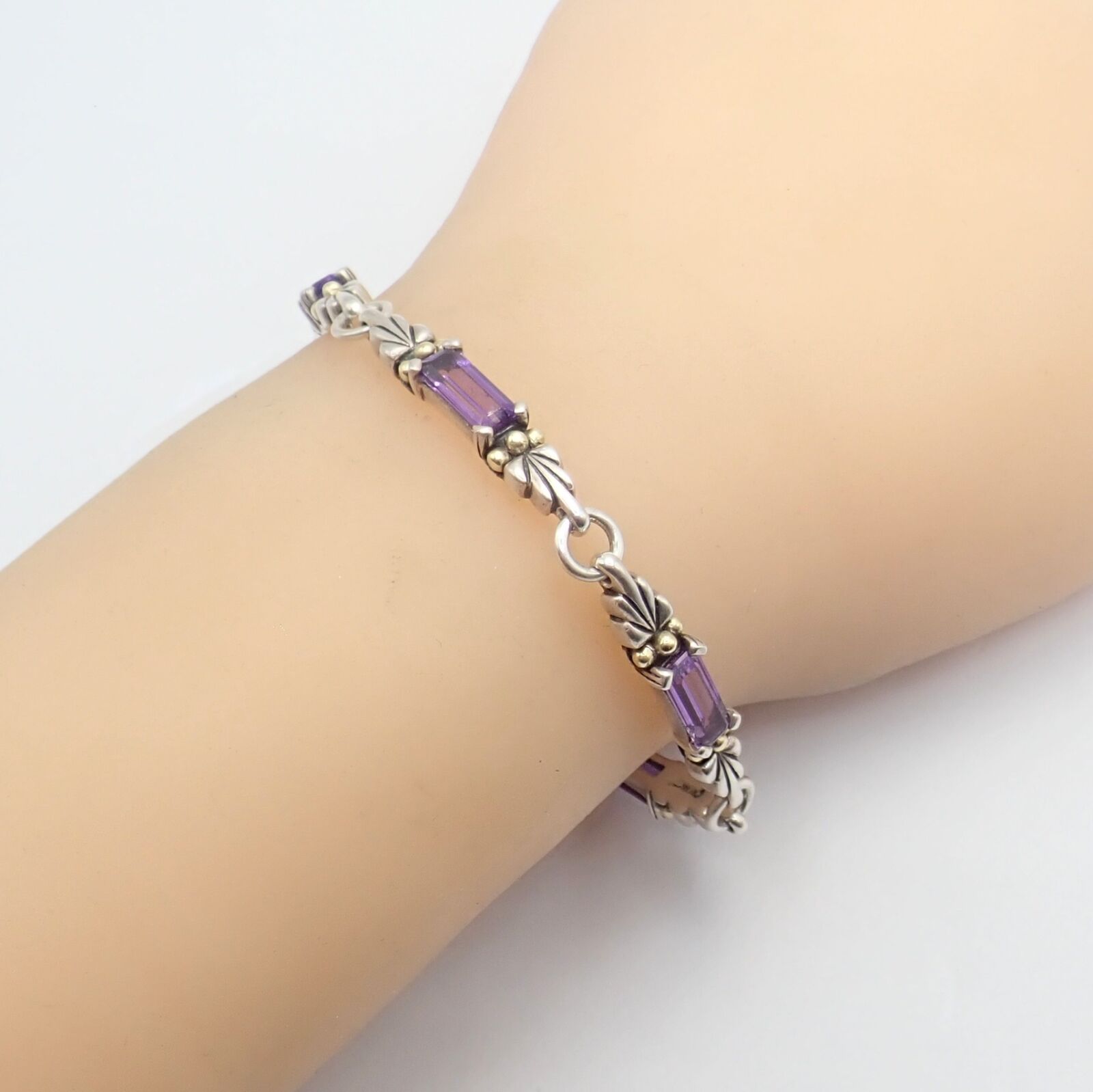 Authentic! Lagos Caviar Silver + 18k Yellow Gold Amethyst Bracelet | Fortrove