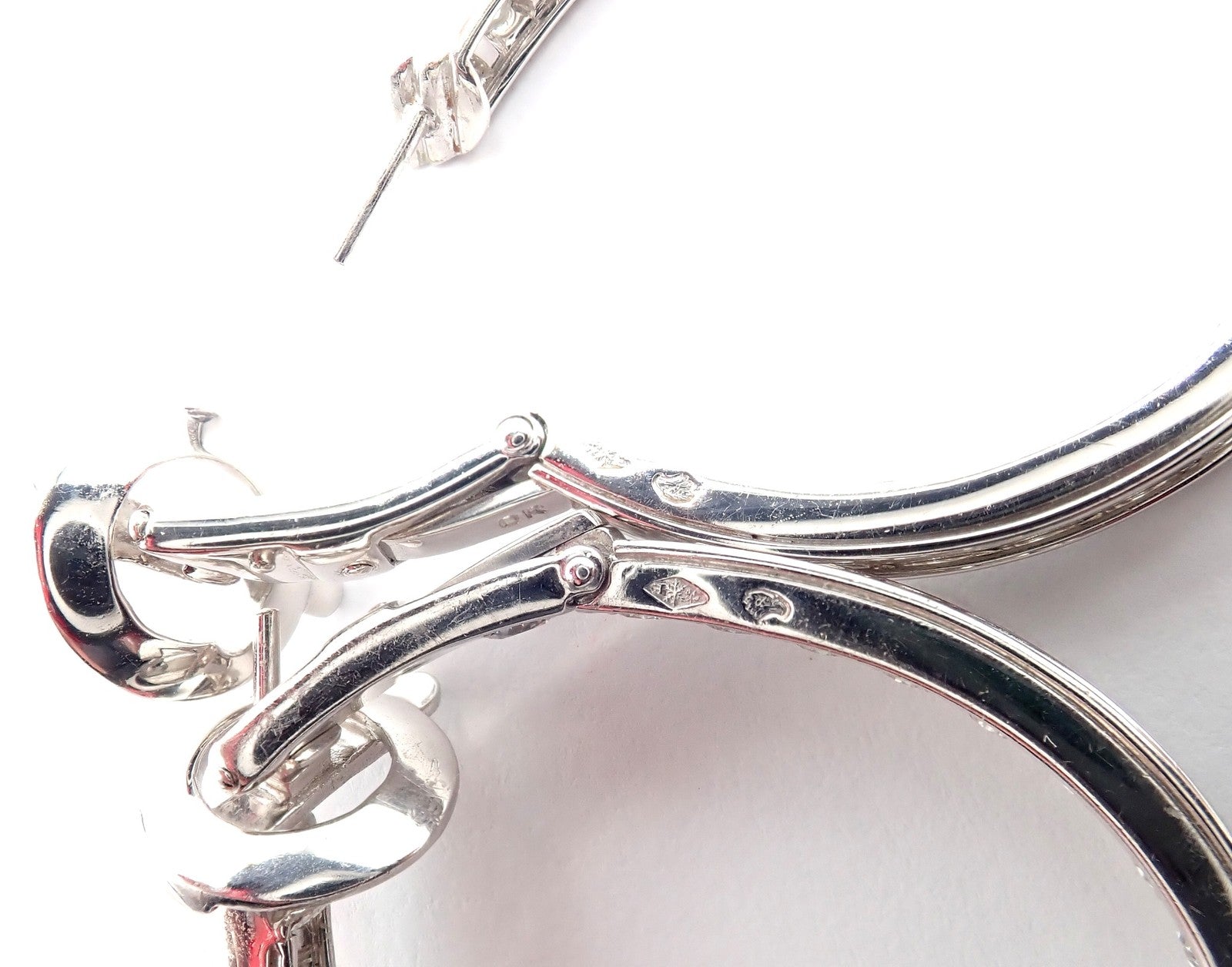Authentic! Van Cleef & Arpels 18k White Gold Diamond Large Hoop Earrings | Fortrove