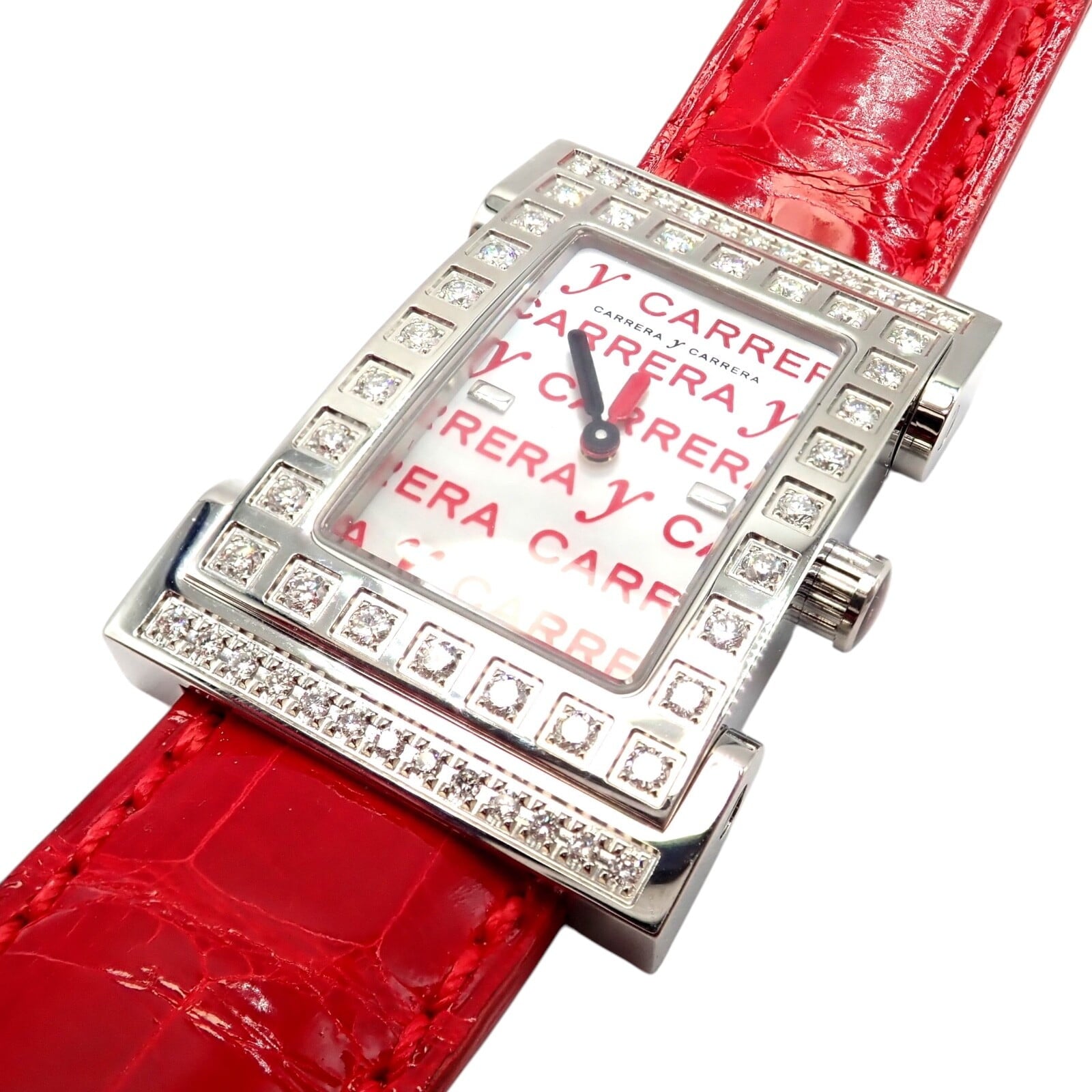 Carrera y Carrera Jewelry & Watches:Watches, Parts & Accessories:Watches:Wristwatches Carrera Y Carrera CyC Tempus Fugyt Diamond Red Alligator Band Ladies Watch +Box
