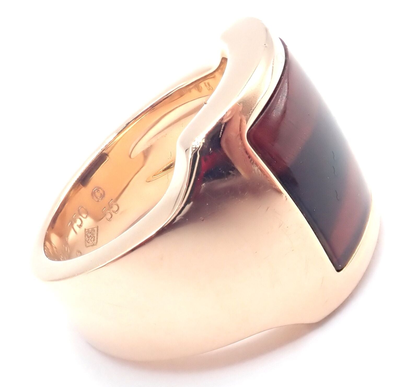 Authentic! Cartier 18k Rose Gold Santos Dumont Bull Eye Quartz Ring Certificate | Fortrove