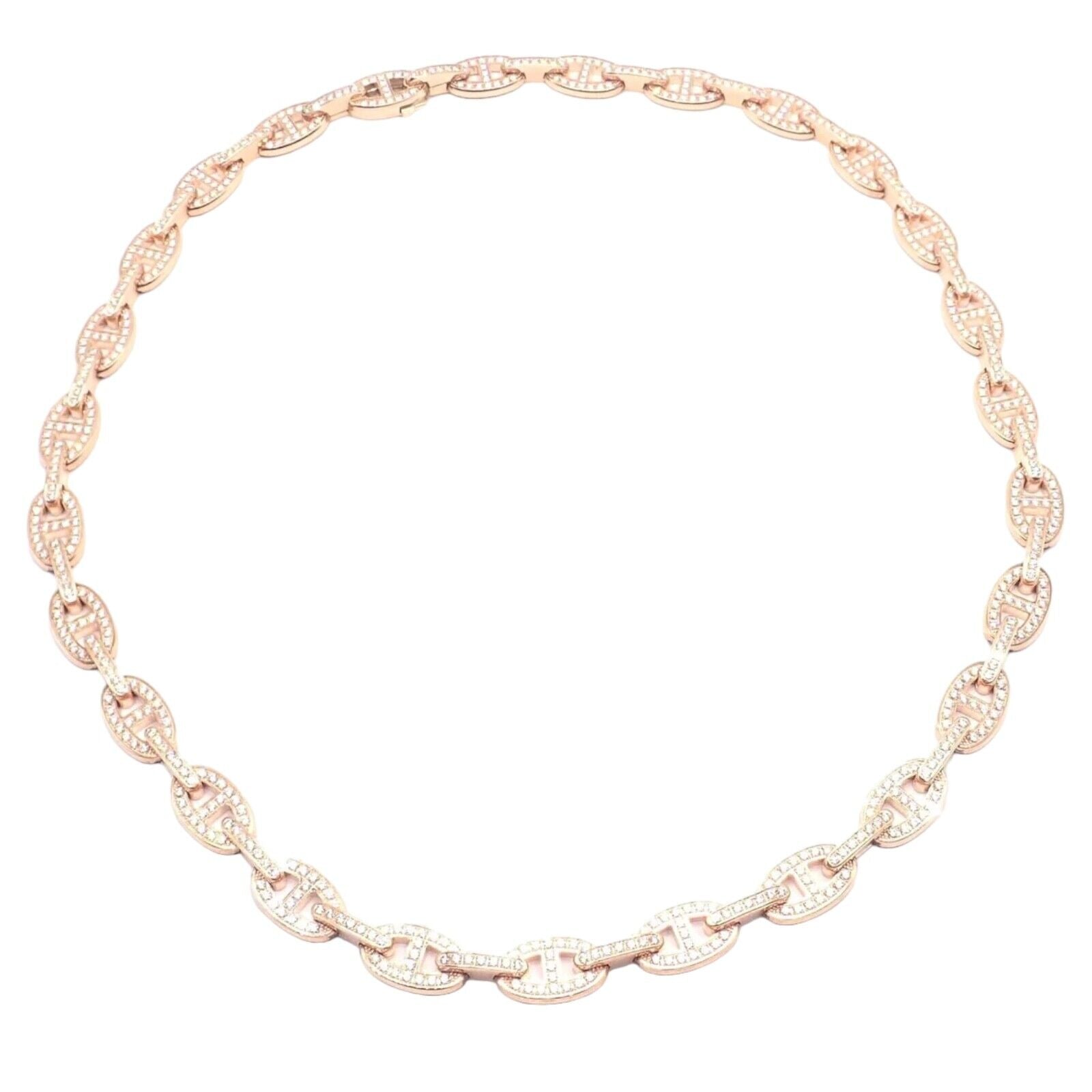 Authentic! Hermes Chaine d'ancre Enchaine 18k Rose Gold Diamond Link Necklace | Fortrove