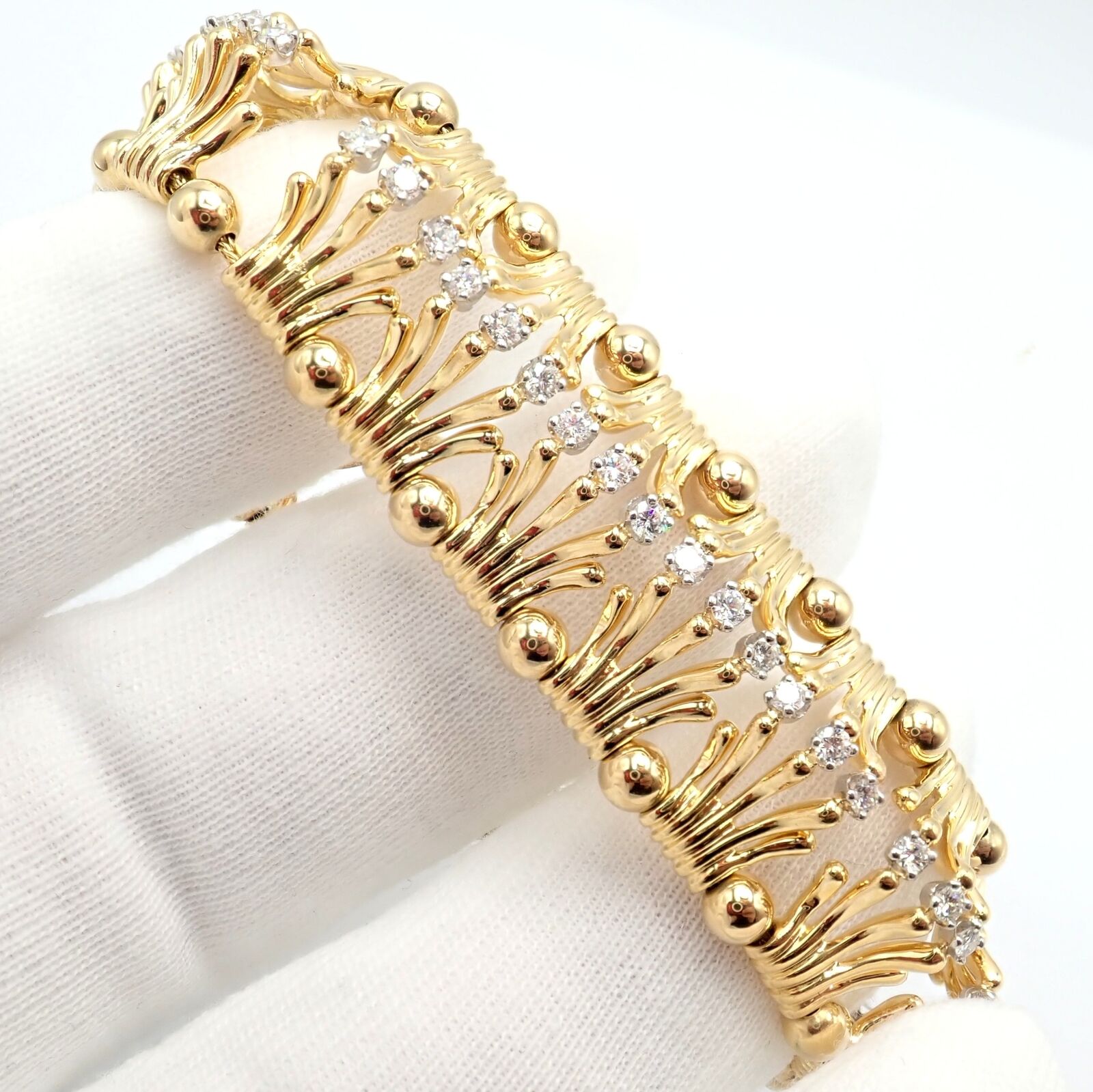 Tiffany & Co Jean Schlumberger 18k Yellow Gold Platinum Diamond Hands Bracelet | Fortrove