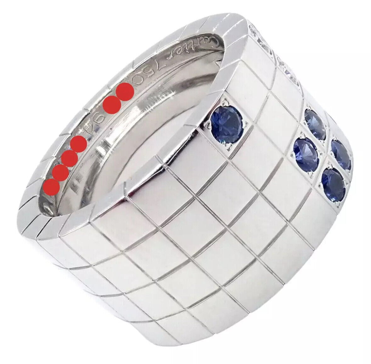 Cartier 18k White Gold Lanieres Diamond Blue Sapphire Wide Band Ring 53 6.5 | Fortrove