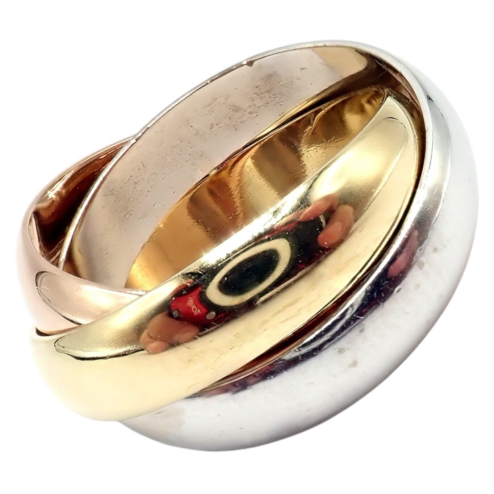 Authentic! Cartier Trinity 18k TriColor Gold Wide Band Ring + Papers sz 55 7.25 | Fortrove