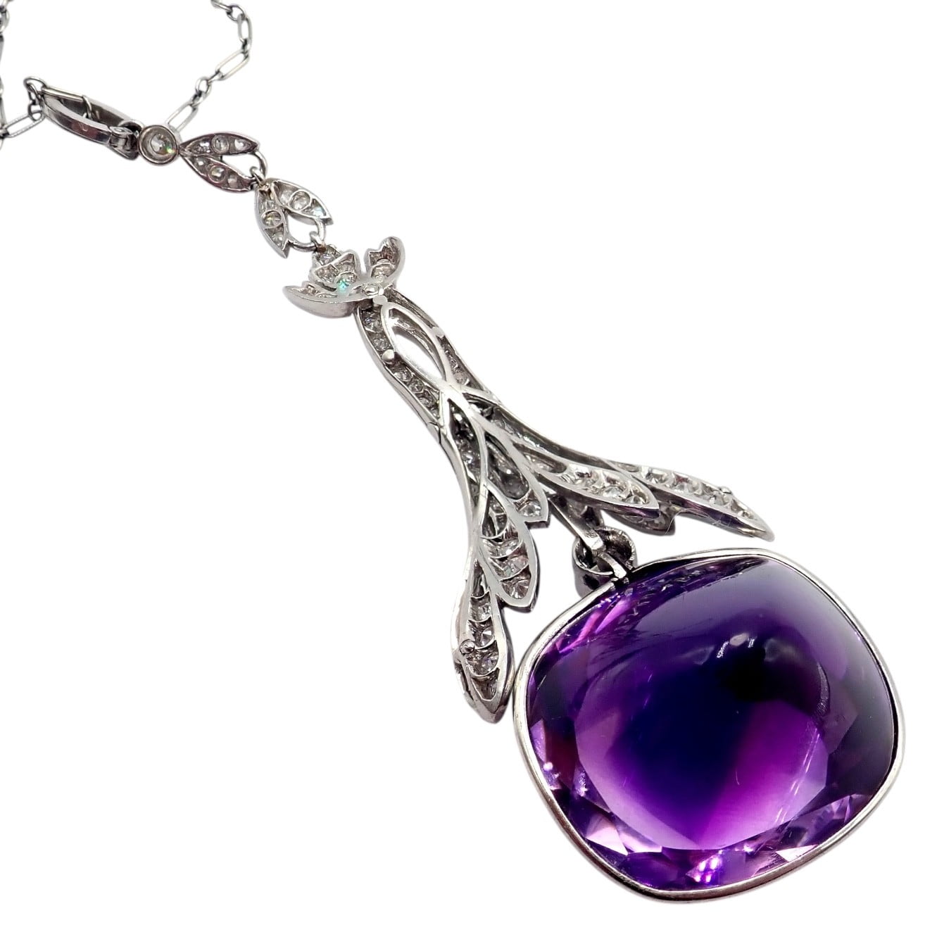 Estate Jewelry & Watches:Fine Jewelry:Necklaces & Pendants Vintage Estate Platinum Diamond Large Amethyst Art Deco Necklace