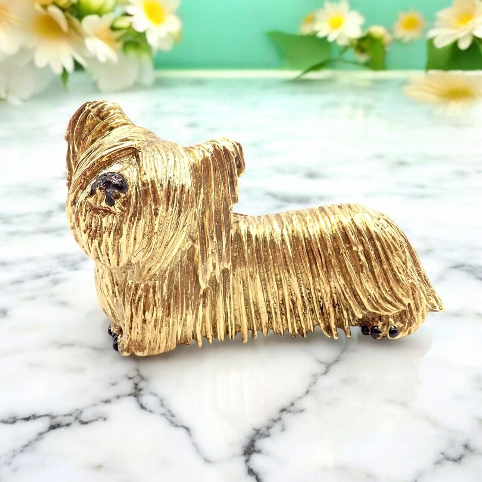 Rare! Vintage Tiffany & Co 18k Yellow Gold Enamel Dog Terrier Brooch Pin 1960's | Fortrove