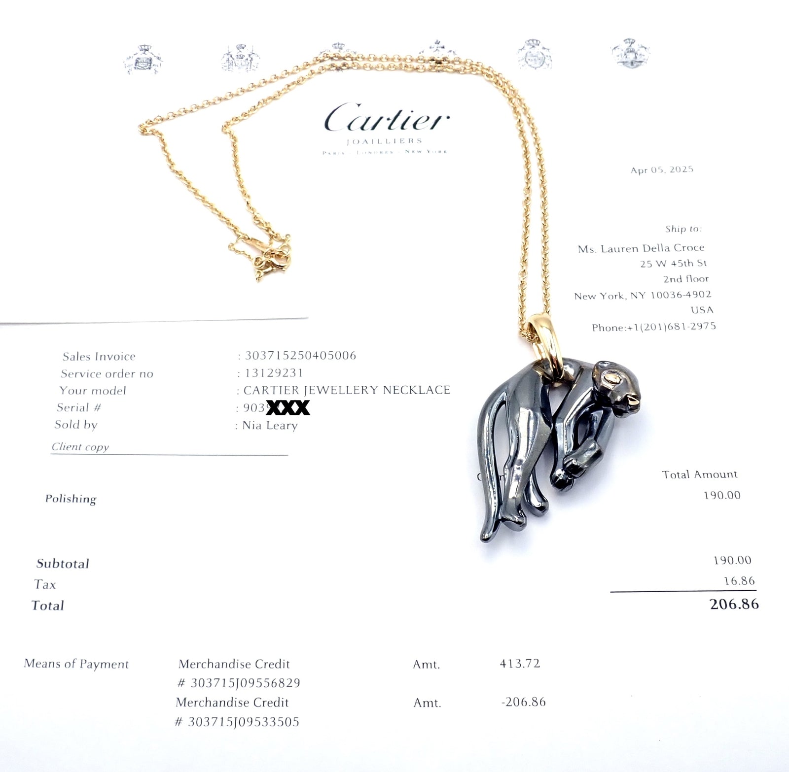 Authentic Panthere de Cartier Panther 18k Yellow Gold & Silverium Necklace Paper | Fortrove