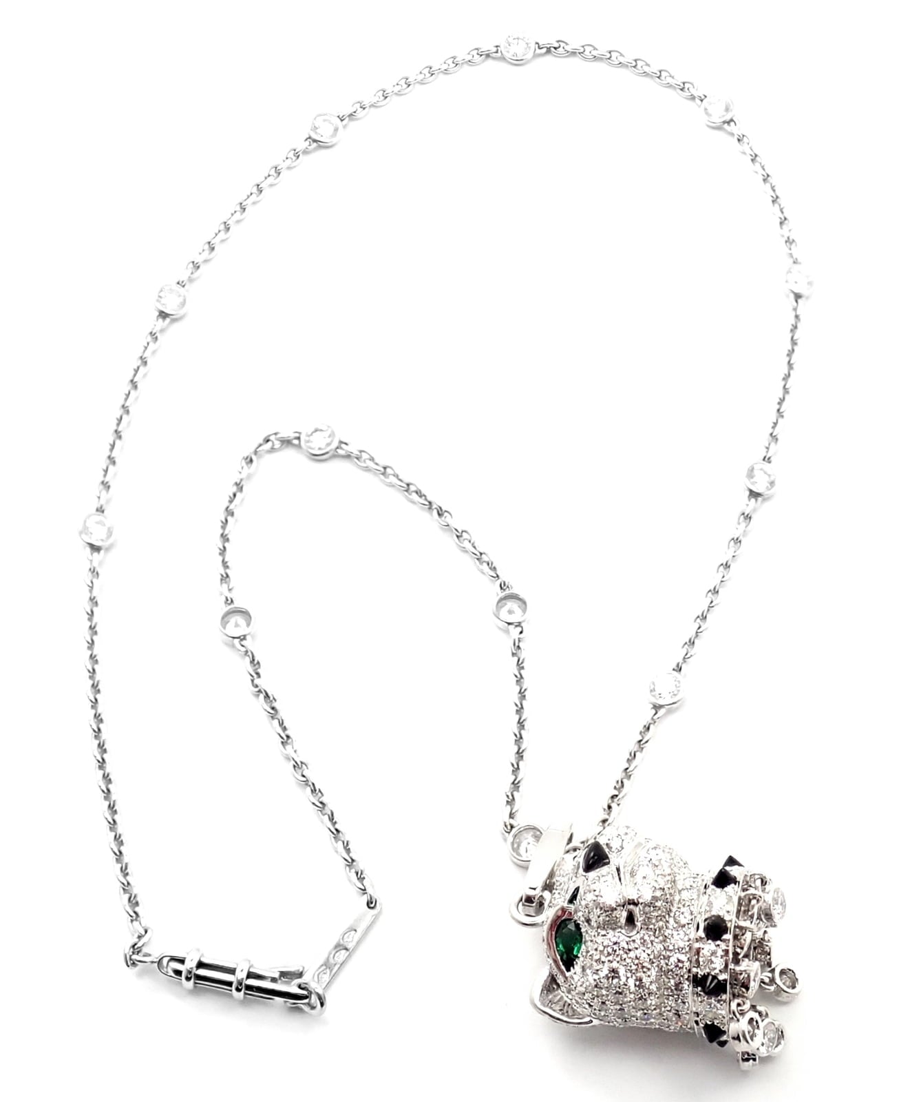 Cartier Jewelry & Watches:Fine Jewelry:Necklaces & Pendants Authentic! Cartier Panther 18k White Gold Diamond Emerald Onyx Pendant Necklace