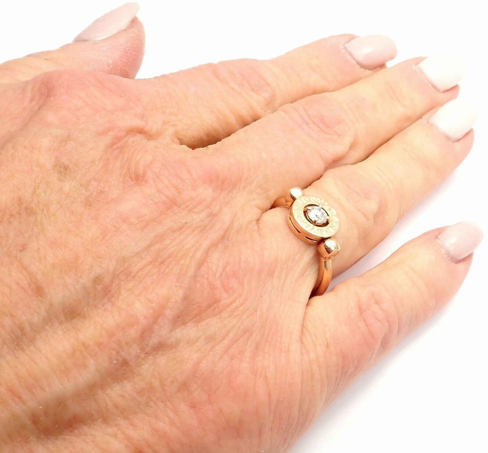 Bulgari Jewelry & Watches:Fine Jewelry:Rings Authentic! BULGARI BVLGARI 18k Rose Gold Diamond Flip Ring Size 5.75