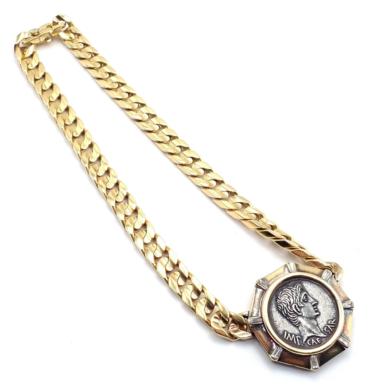 Rare! Bvlgari Bulgari 18k Yellow Gold Diamond Monete Antique Coin Link Necklace | Fortrove