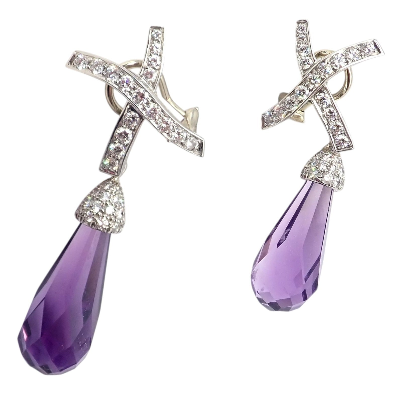 Tiffany & Co Picasso Platinum X Drop Diamond Amethyst Night + Day Earrings 1985 | Fortrove