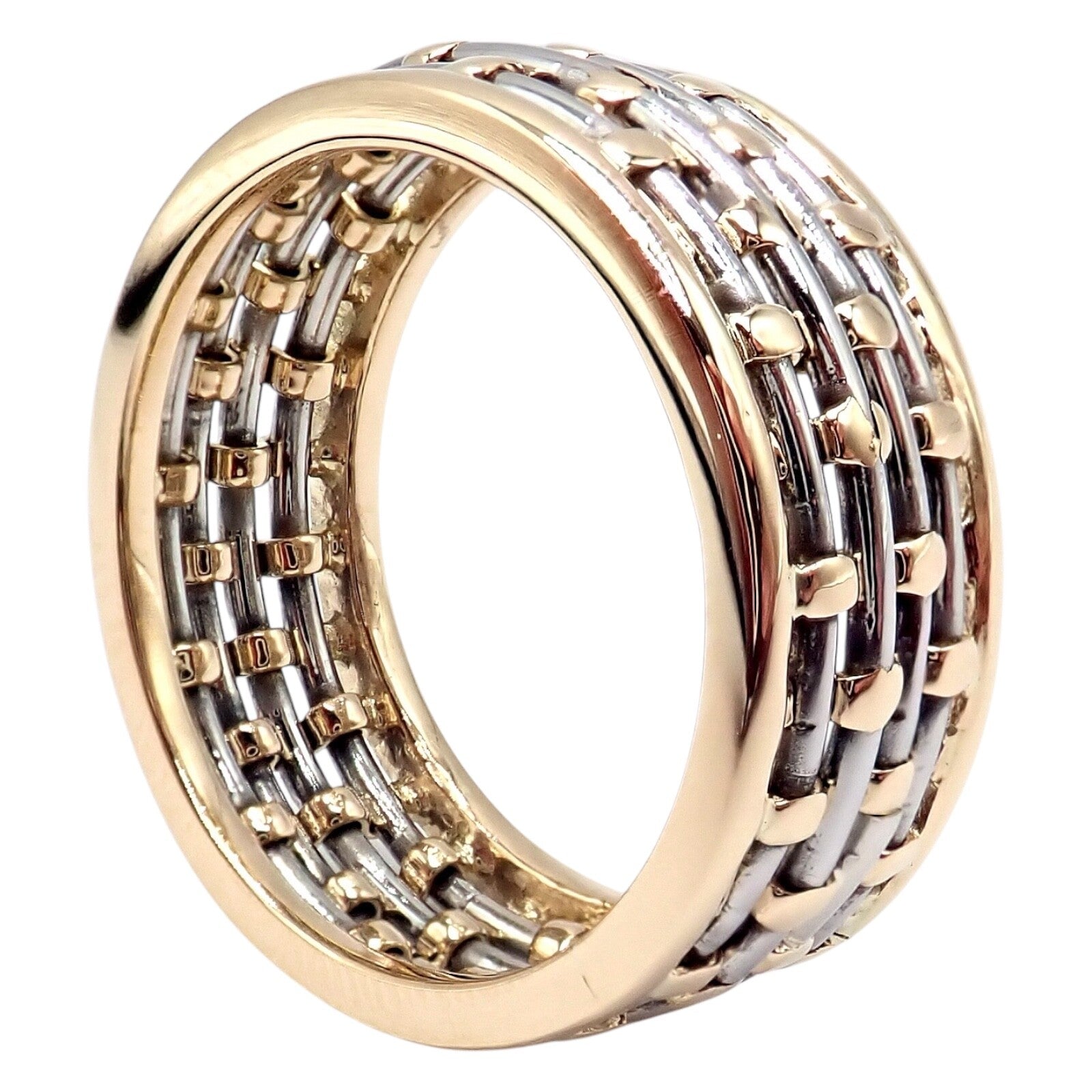 Authentic! Cartier 18k Yellow Gold + SS Basket Weave Ring + Earrings Set | Fortrove