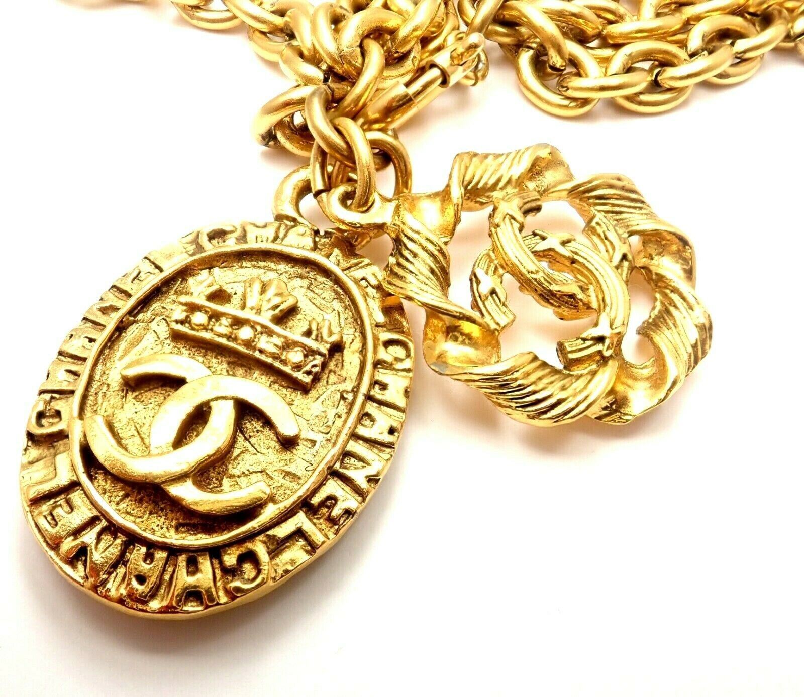 Chanel Jewelry & Watches:Fashion Jewelry:Necklaces & Pendants Amazing Authentic Chanel Gold Tone 3 Row Draped Clasp Belt Necklace 34"
