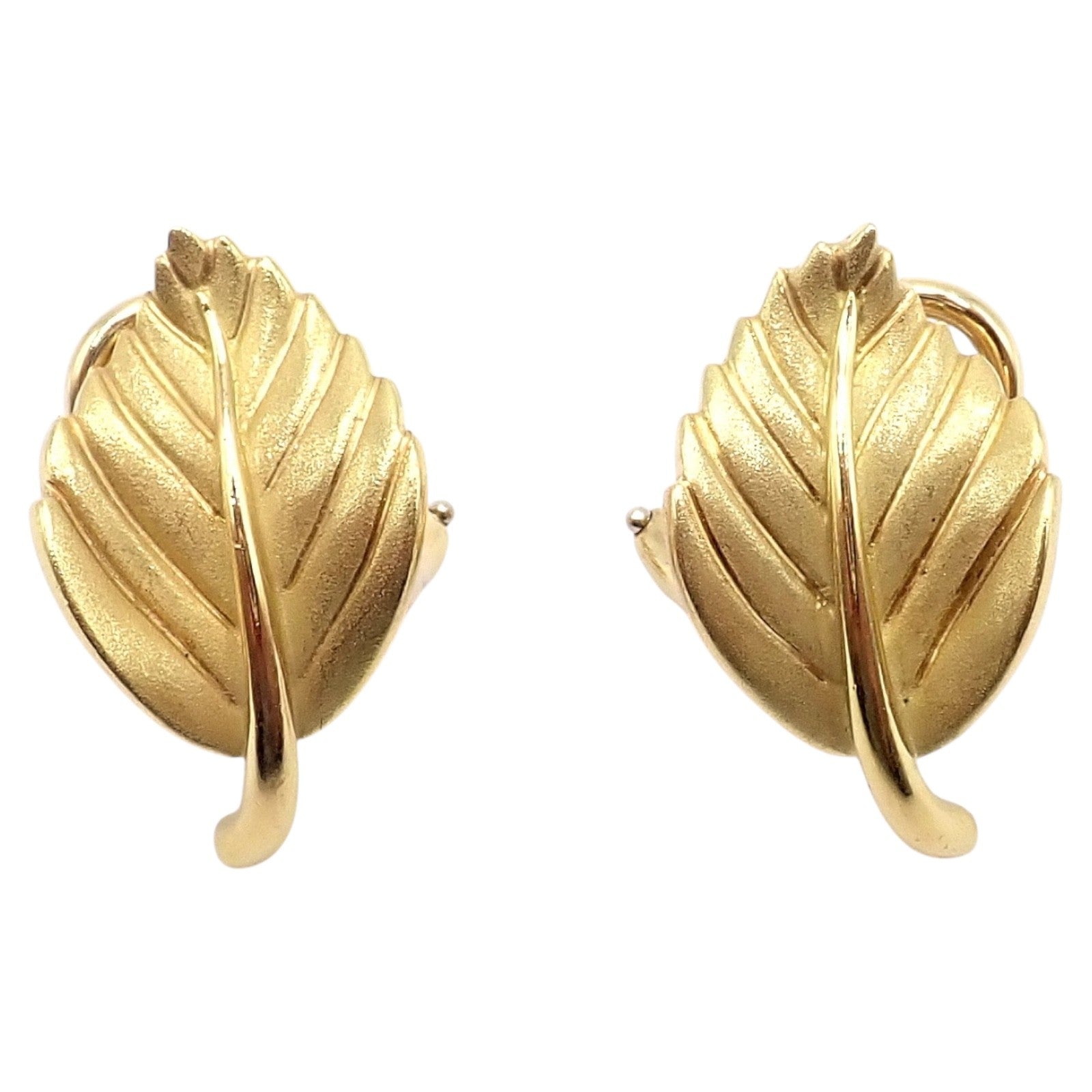 Vintage! Authentic Tiffany & Co Leaf 18k Yellow Gold Earrings 2003 | Fortrove