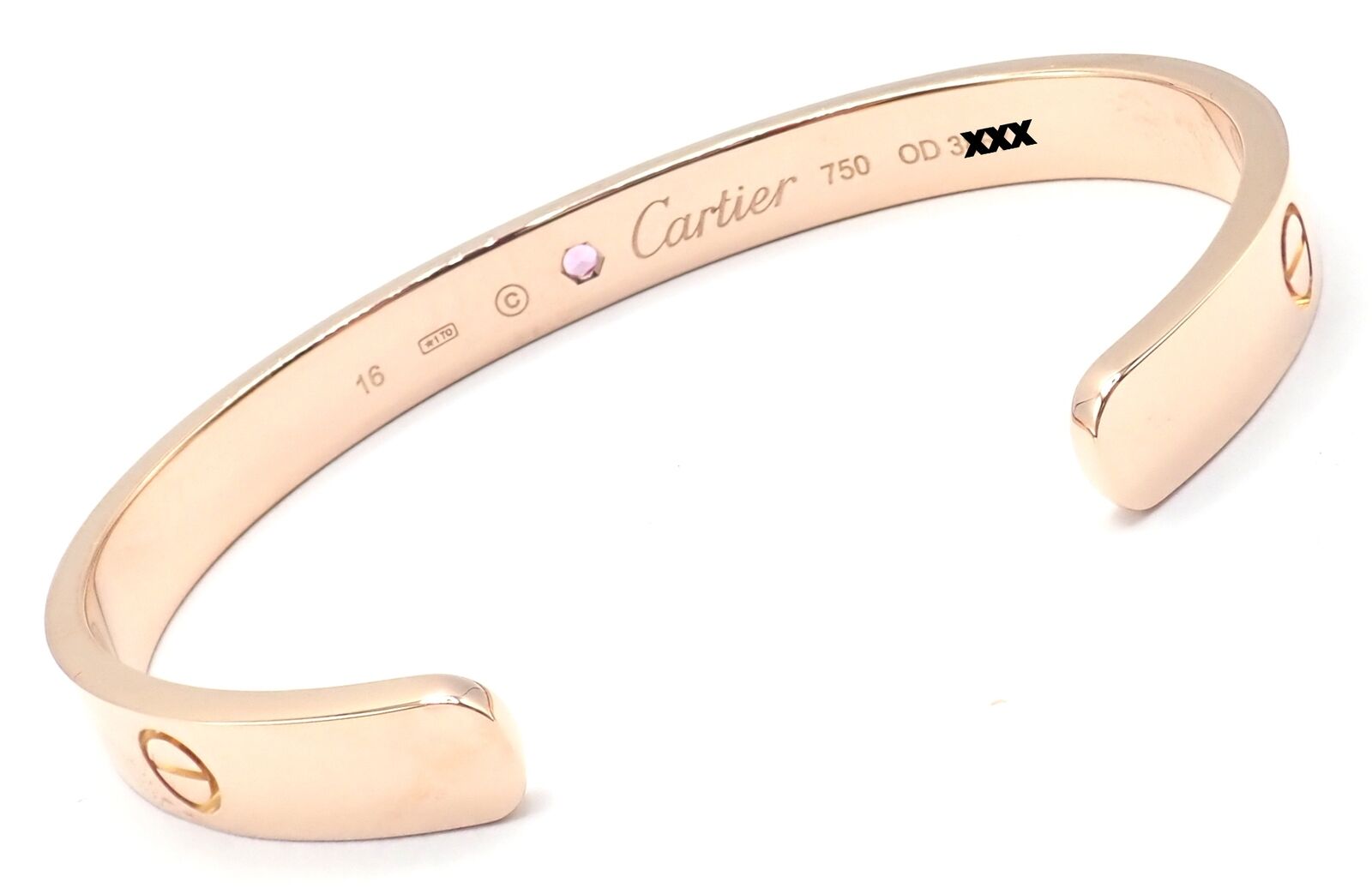 Authentic! Cartier 18k Rose Gold Pink Sapphire Love Cuff Open Bracelet Size 16 | Fortrove