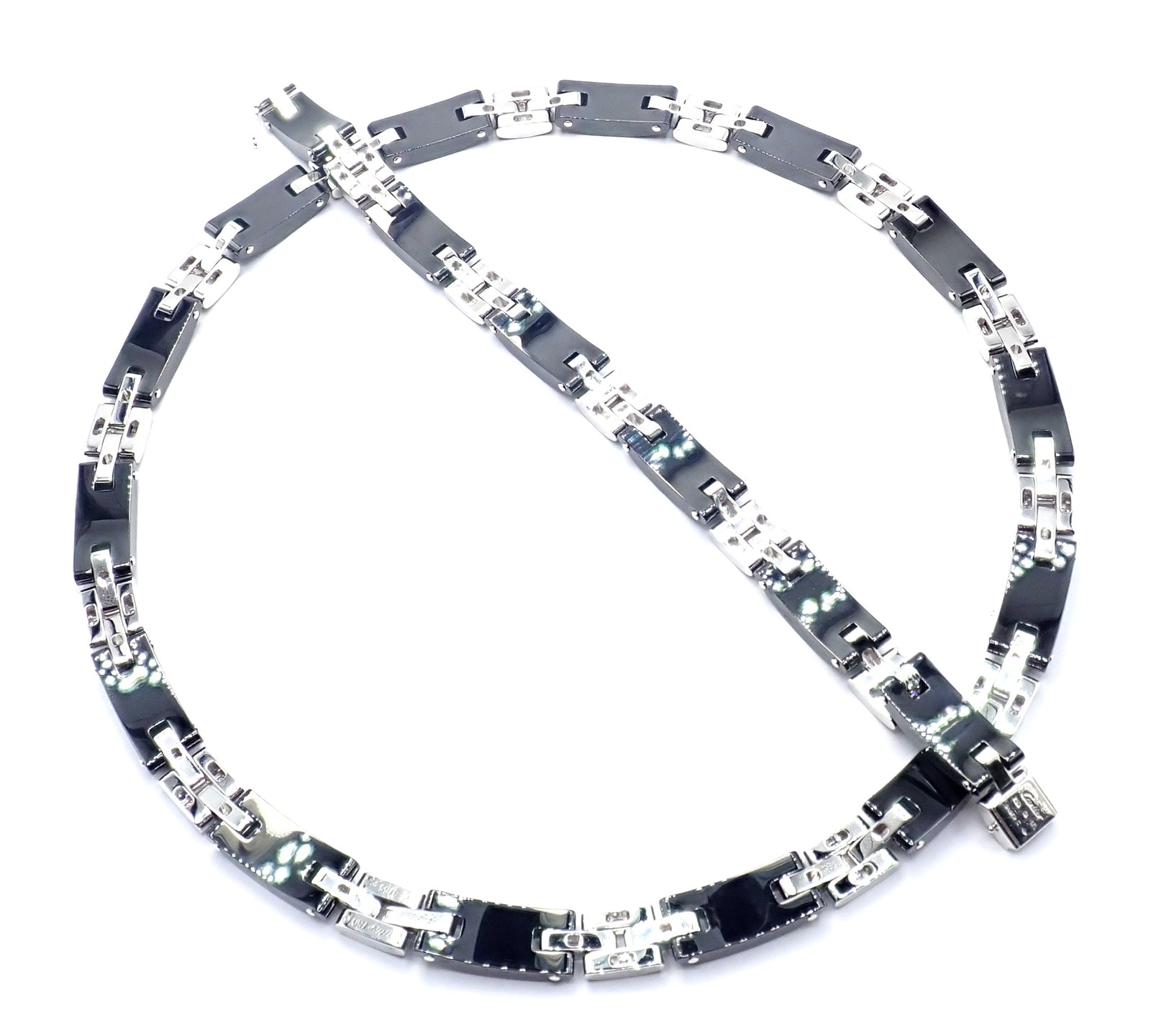 Authentic! Cartier Maillon Panthere 18K White Gold Diamond Ceramic Link Necklace | Fortrove