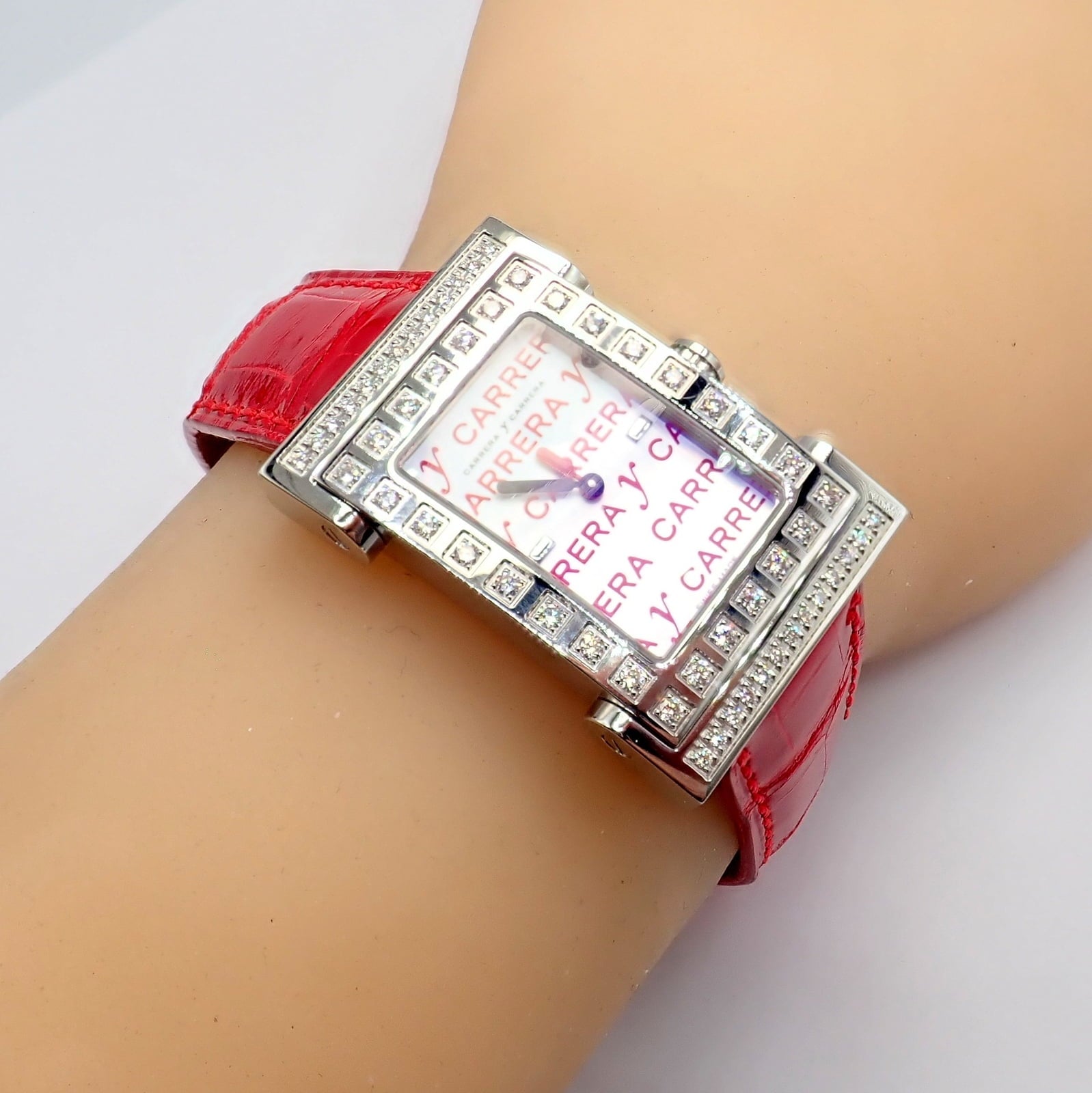 Carrera y Carrera Jewelry & Watches:Watches, Parts & Accessories:Watches:Wristwatches Carrera Y Carrera CyC Tempus Fugyt Diamond Red Alligator Band Ladies Watch +Box