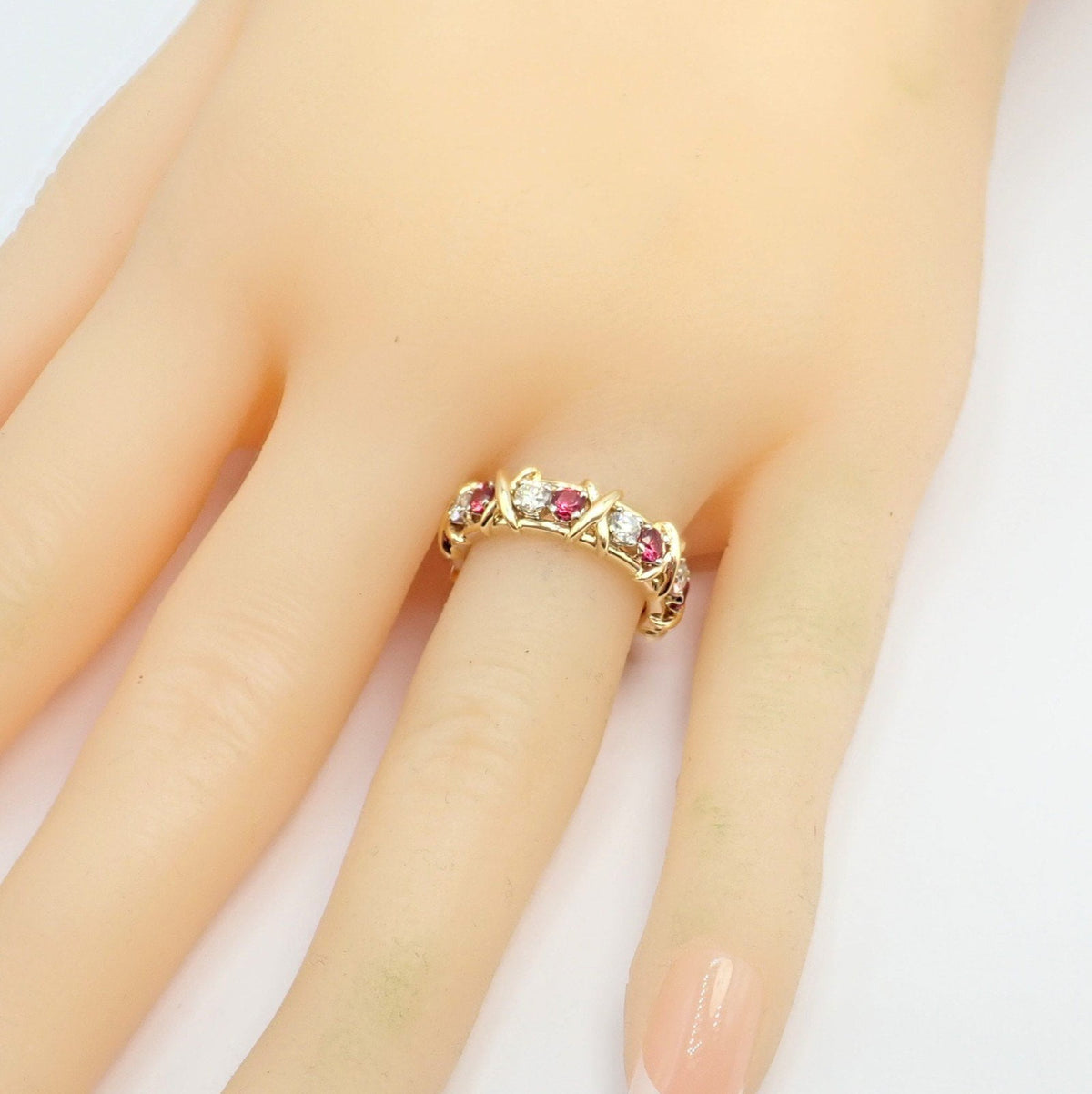Tiffany & Co. Jewelry & Watches:Fine Jewelry:Rings Tiffany & Co Schlumberger 18k Gold Platinum 16 Stone Diamond Ruby Band Ring Sz 5