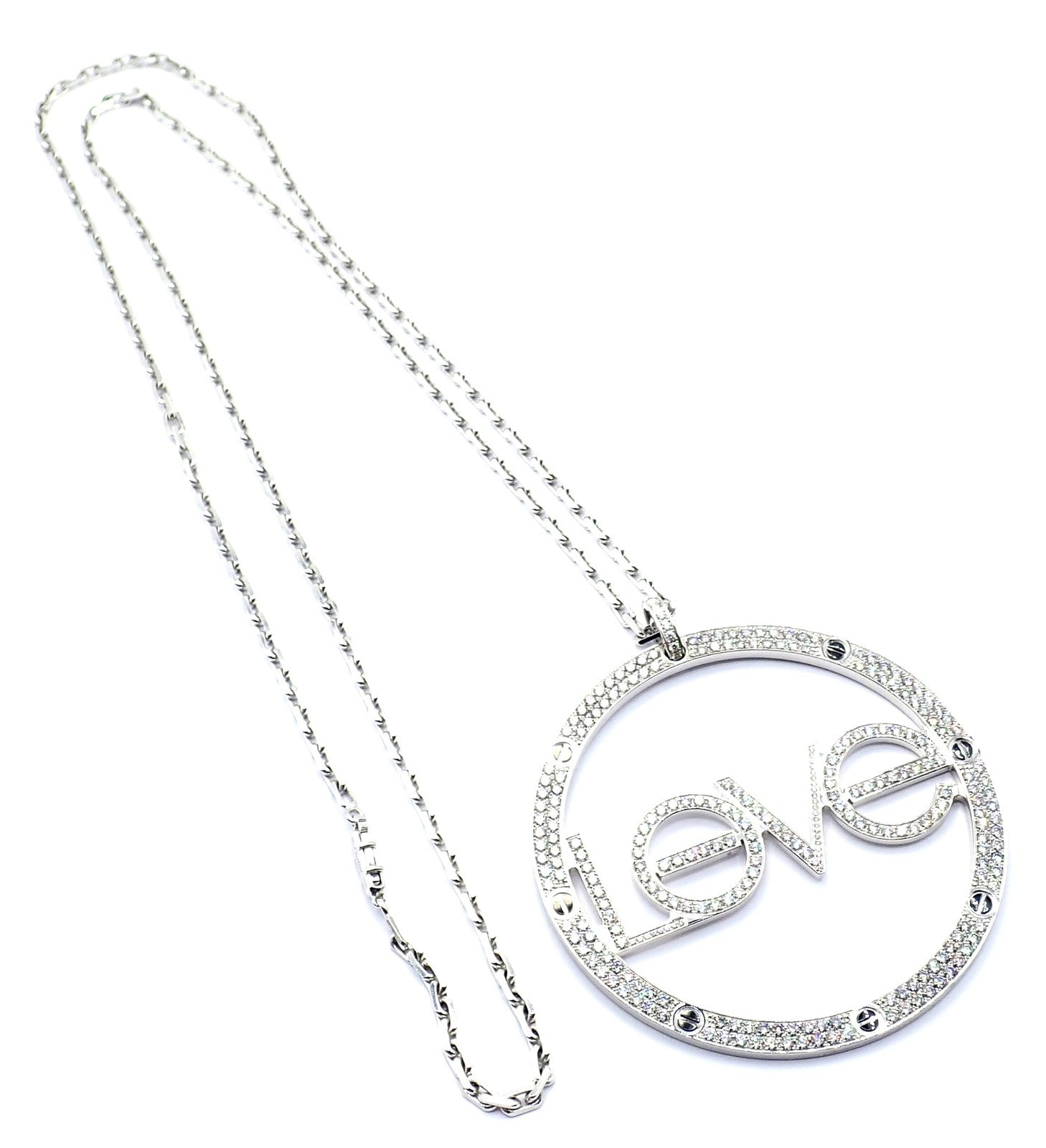 Authentic! Cartier 18k White Gold Diamond Ceramic Large Love Pendant Necklace | Fortrove