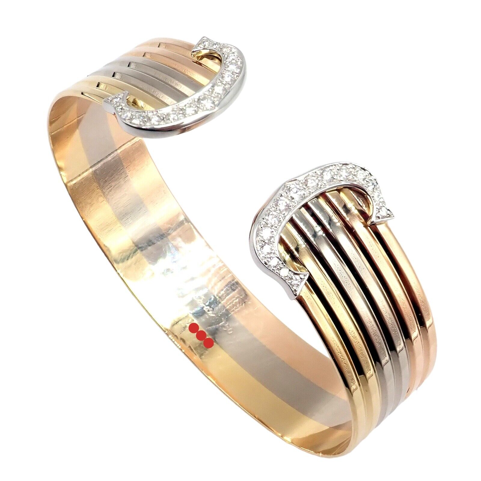 Cartier Jewelry & Watches:Fine Jewelry:Bracelets & Charms Authentic! Cartier 18k Tri-Color Gold Diamond Double C Wide Cuff Bangle Bracelet