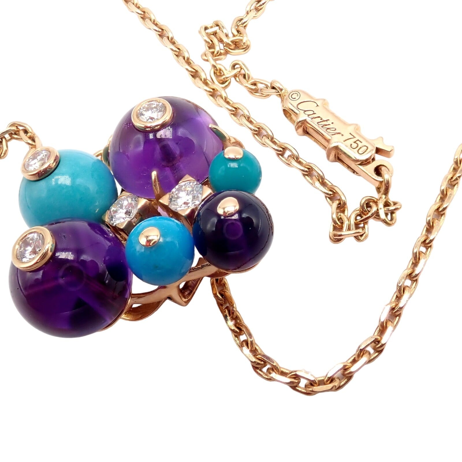 Cartier Jewelry & Watches:Fine Jewelry:Necklaces & Pendants Rare! Authentic Cartier 18k Rose Gold Turquoise Diamond Delices De Goa Necklace