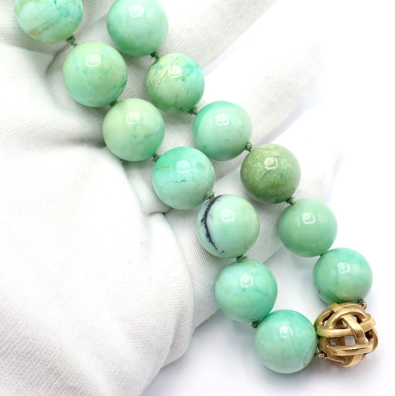 Angela Cummings 18k Yellow Gold 15.5mm Turquoise Bead 20" Long Necklace 1988 | Fortrove