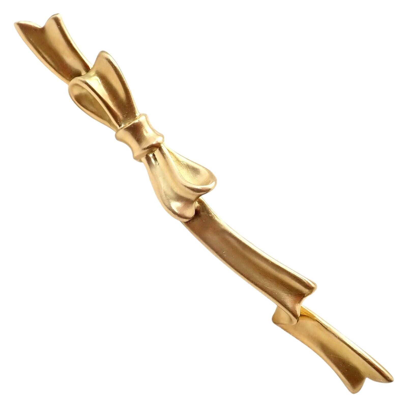 Authentic! Angela Cummings 18k Yellow Gold Long Ribbon Bow Pin Brooch 1984 | Fortrove