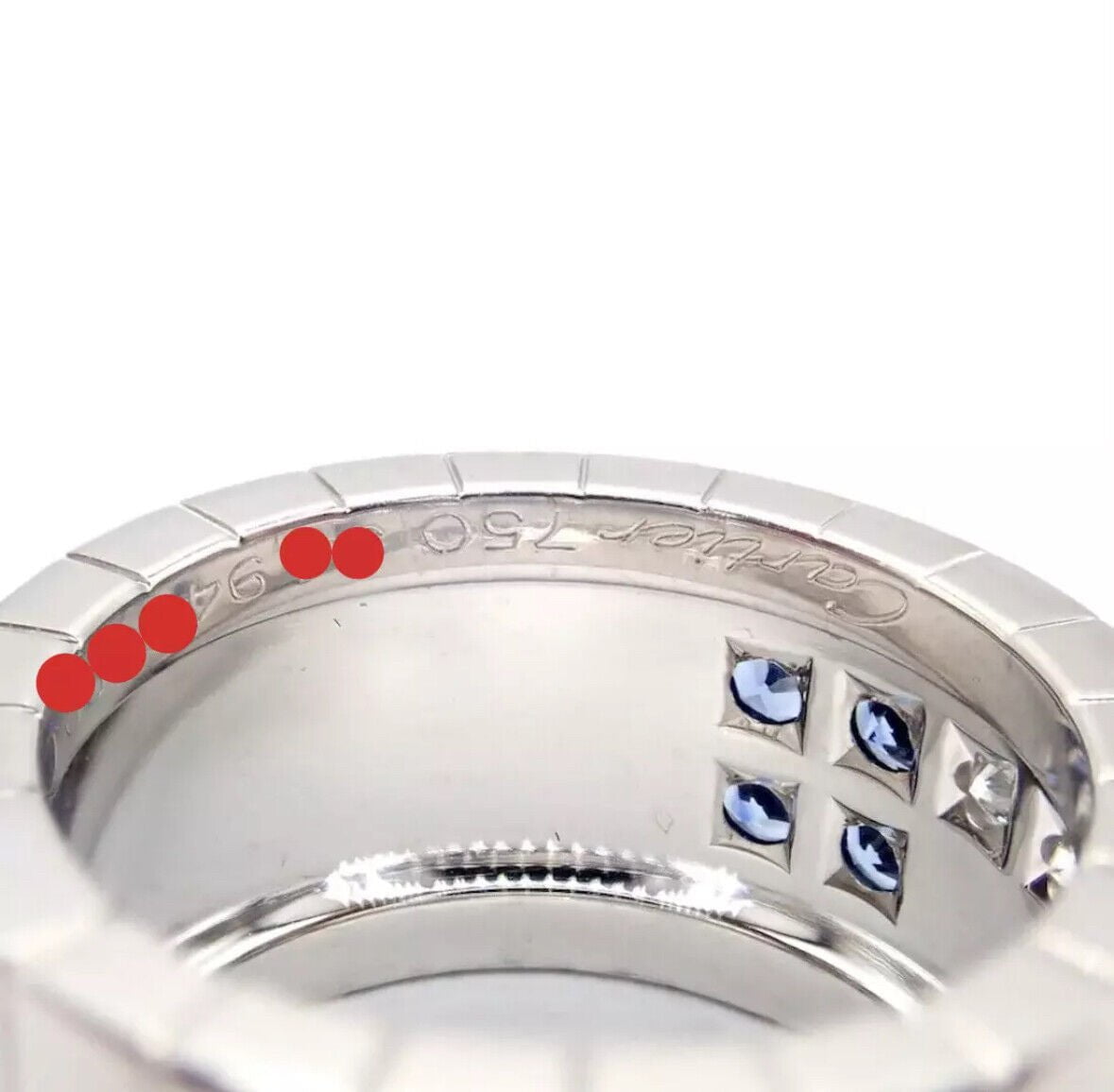 Cartier 18k White Gold Lanieres Diamond Blue Sapphire Wide Band Ring 53 6.5 | Fortrove