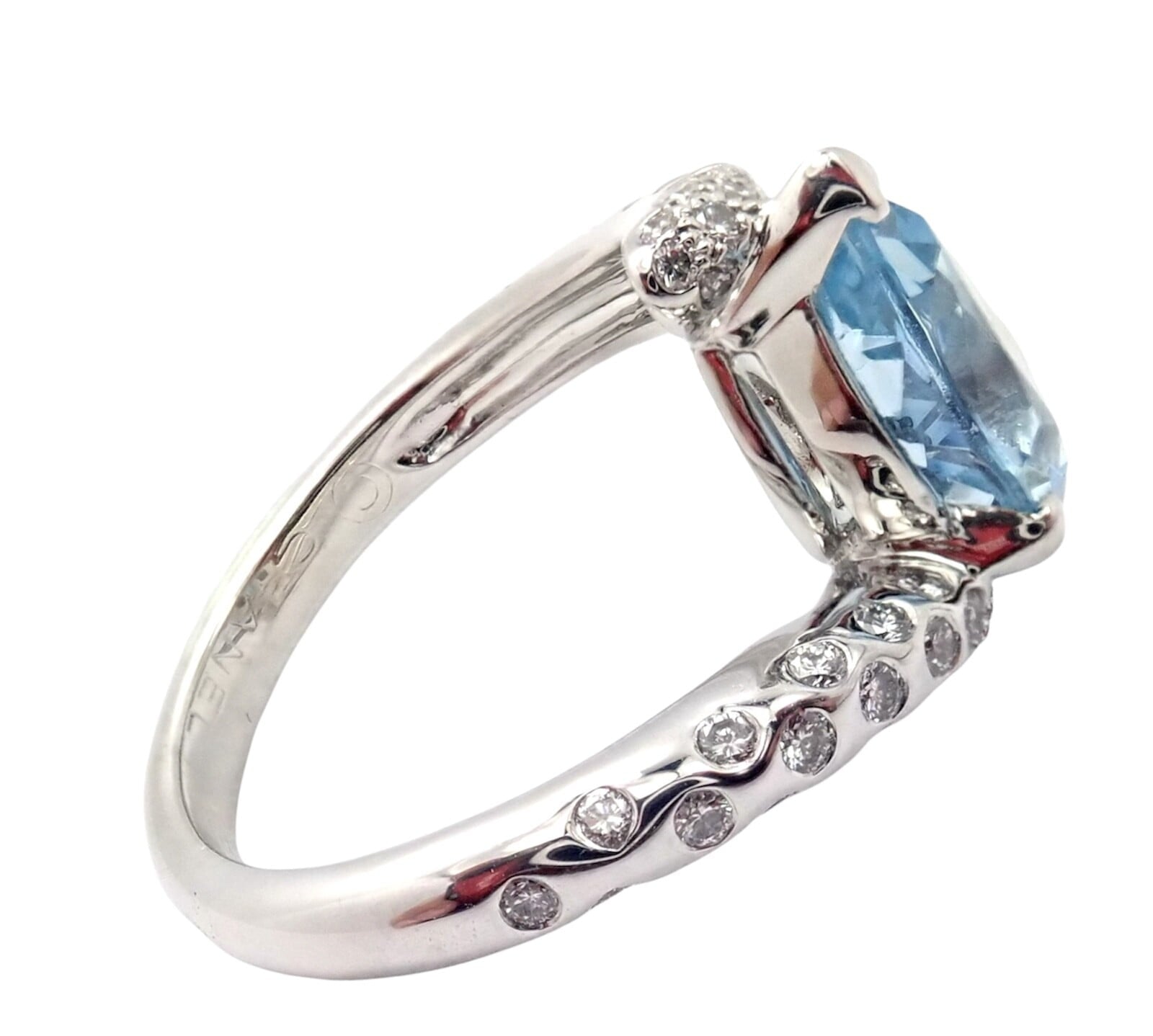 Authentic! Chanel Comete Star 18k White Gold Diamond 2.25ct Aquamarine Ring | Fortrove