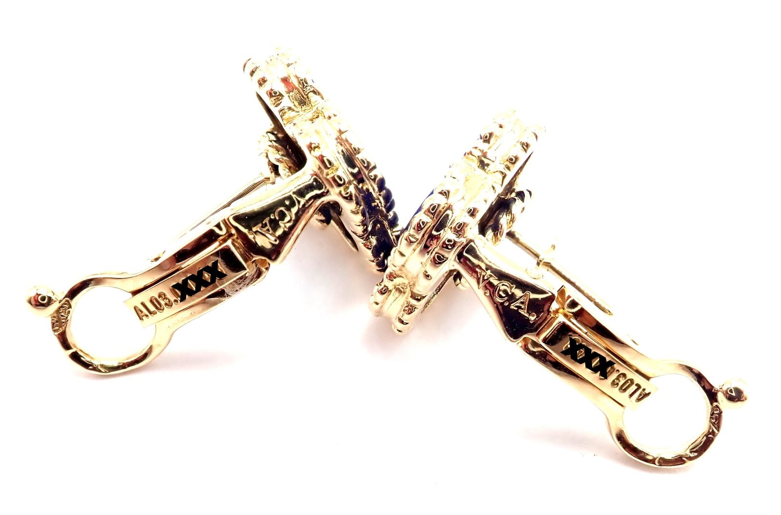 Van Cleef & Arpels 18k Yellow Gold Vintage Alhambra Blue Lapis Earrings Paper | Fortrove