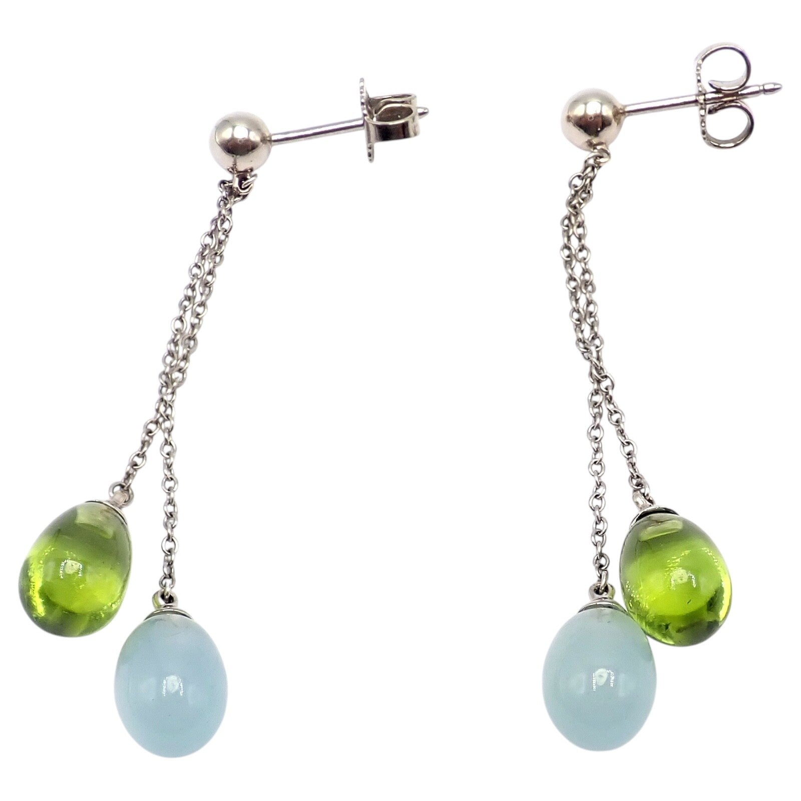 Authentic! Tiffany & Co 18k White Gold Rainbow Drop Peridot Chalcedony Earrings | Fortrove