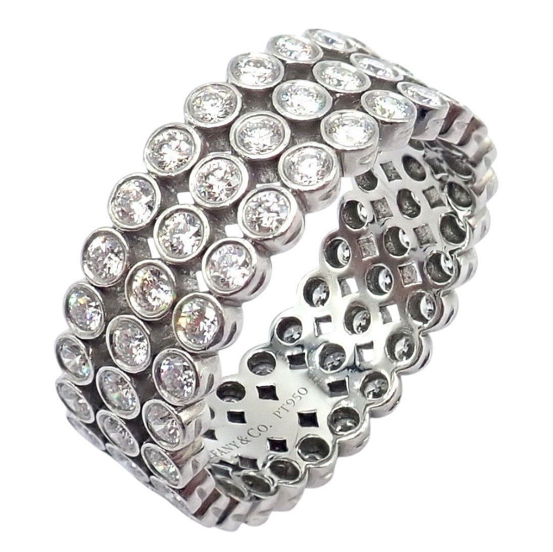 Authentic! Tiffany & Co Platinum Diamond Three Row Jazz Band Ring Size 6 | Fortrove
