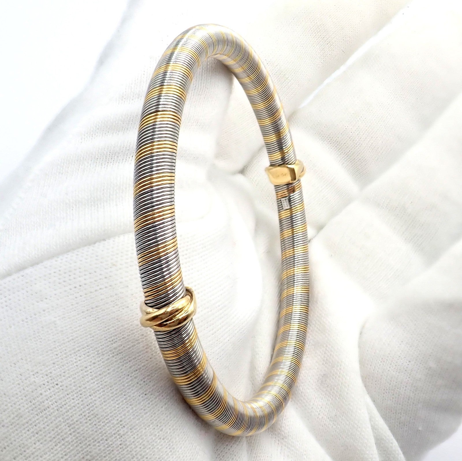Authentic Vintage Cartier 18k Yellow Gold + Steel Bangle Trinity Bracelet | Fortrove