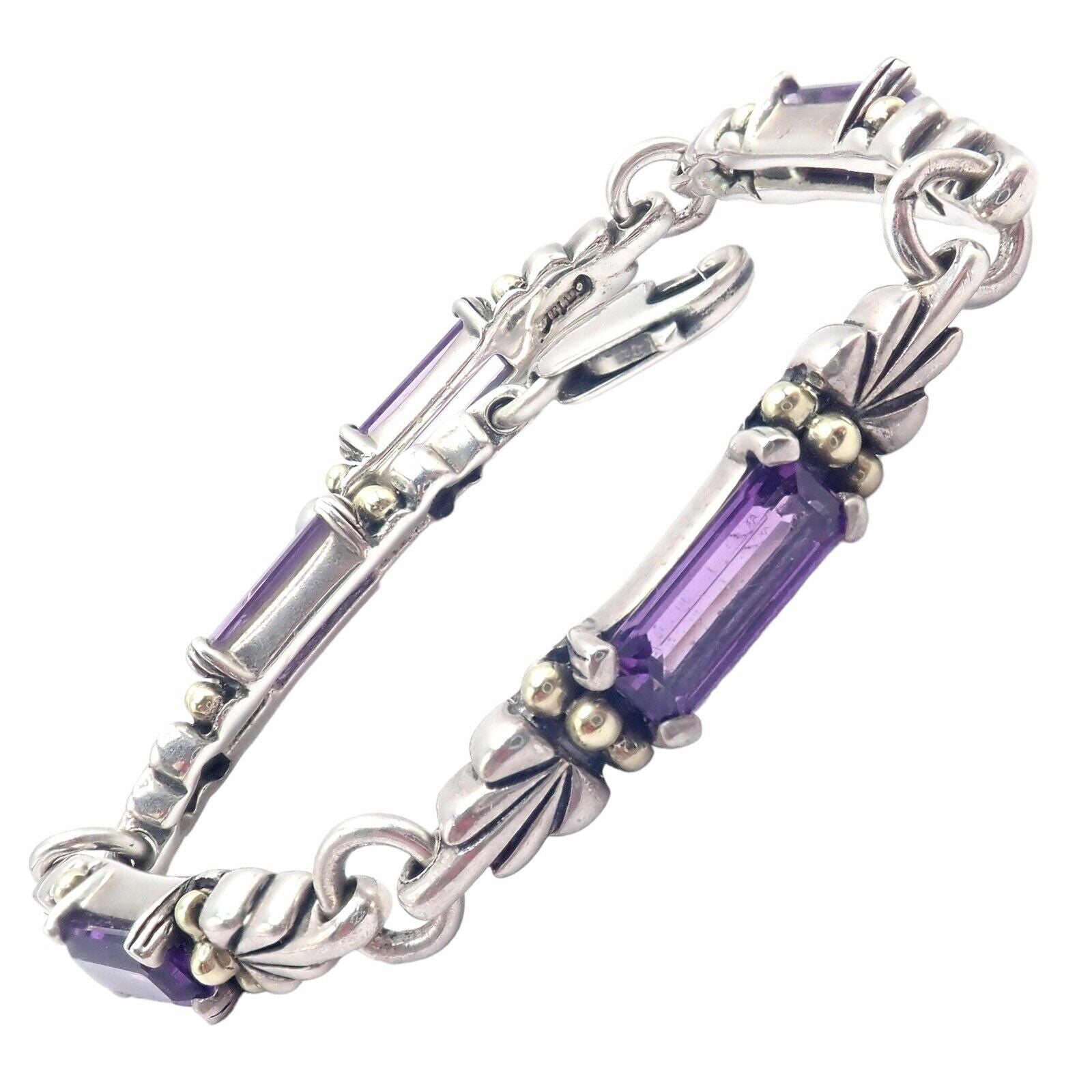 Authentic! Lagos Caviar Silver + 18k Yellow Gold Amethyst Bracelet | Fortrove