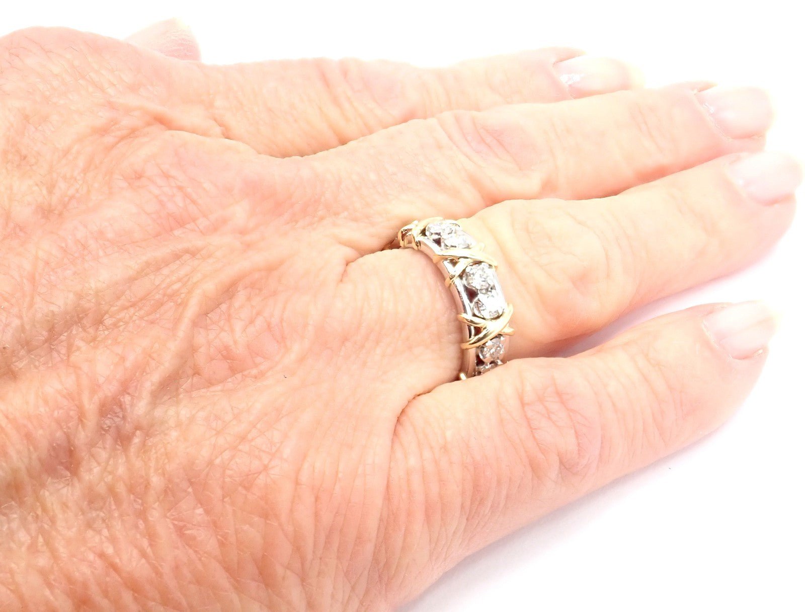 Tiffany & Co Schlumberger 18k Gold Platinum 16 Stone Diamond Band Ring Size 6 | Fortrove