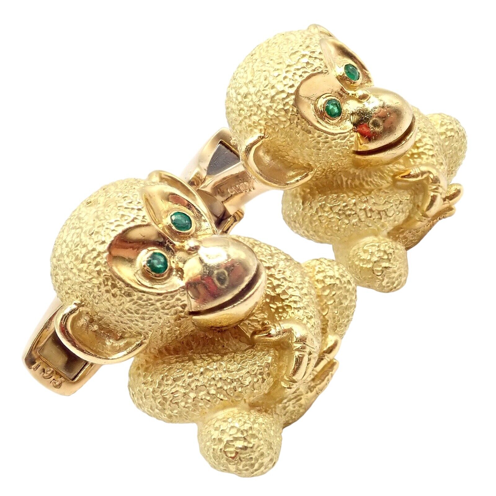 Authentic Kurt Wayne 18k Yellow Gold Emerald Whimsical Monkey Cufflinks | Fortrove