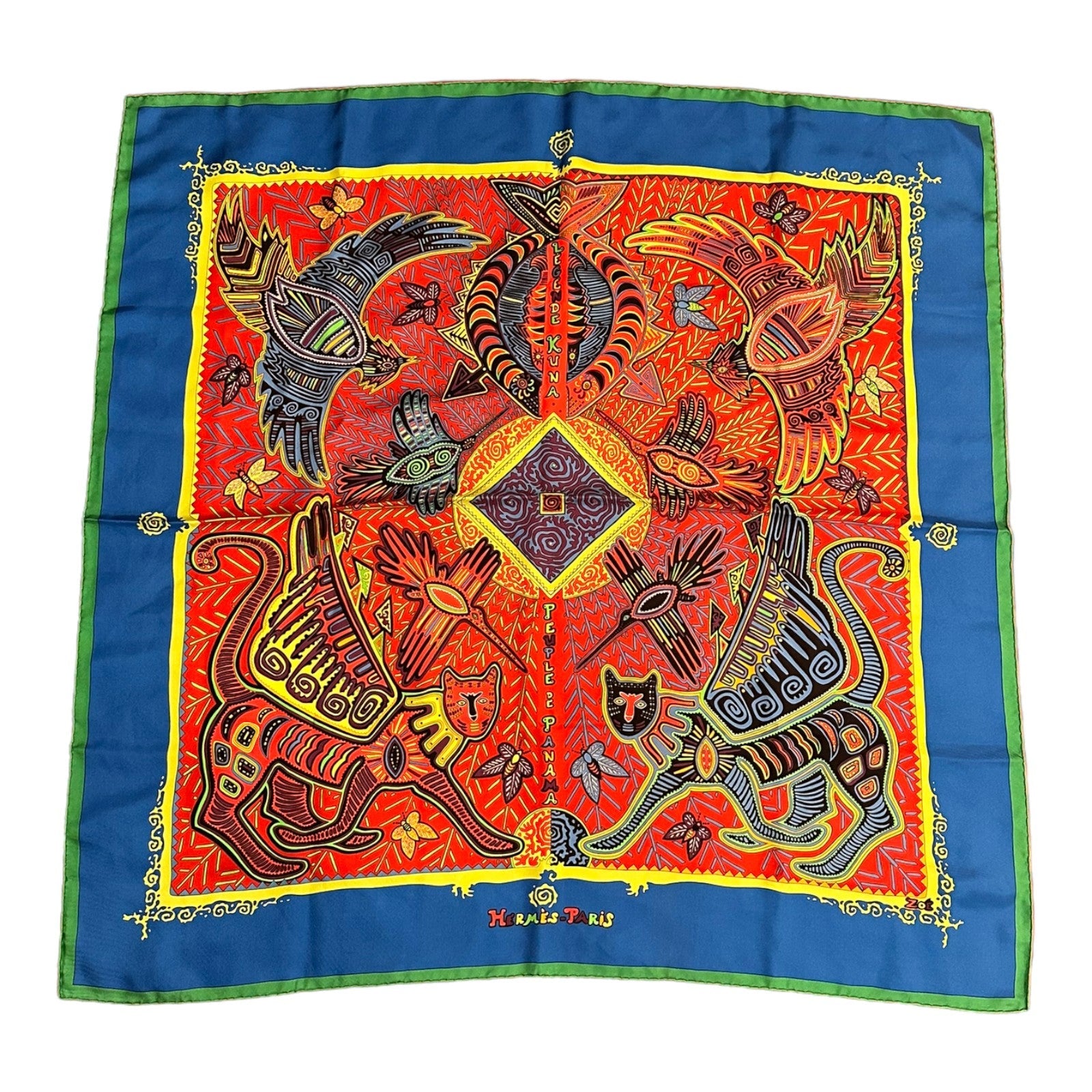 Authentic! Hermes Carre Peuple De Panama Vintage 90cm Mutlicolor Silk Scarf | Fortrove