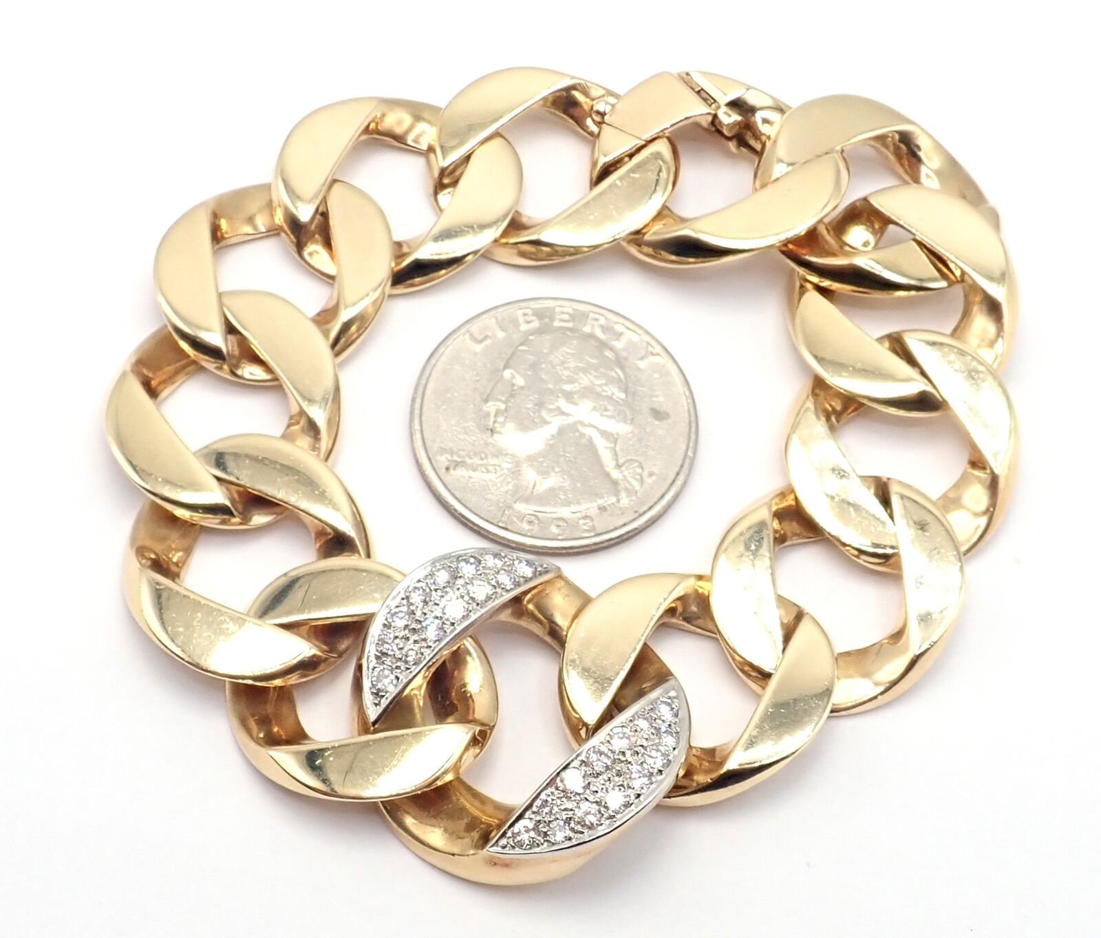 Rare Vintage Tiffany & Co 14k Yellow Gold Diamond Large Heavy Curb Link Bracelet | Fortrove