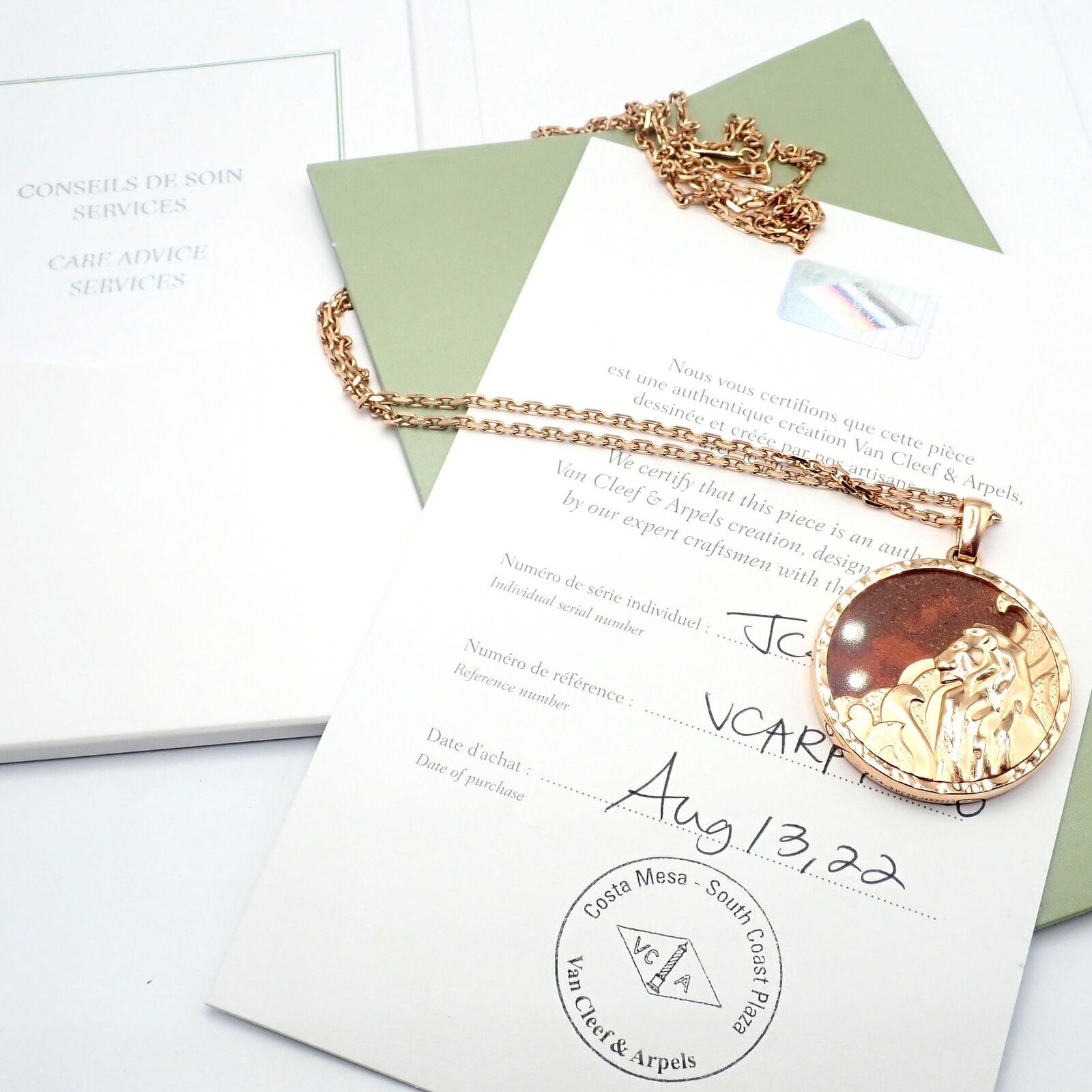 Van Cleef & Arpels Zodiaque 18k Rose Gold Leo Pendant Red Jasper Necklace + Cert | Fortrove