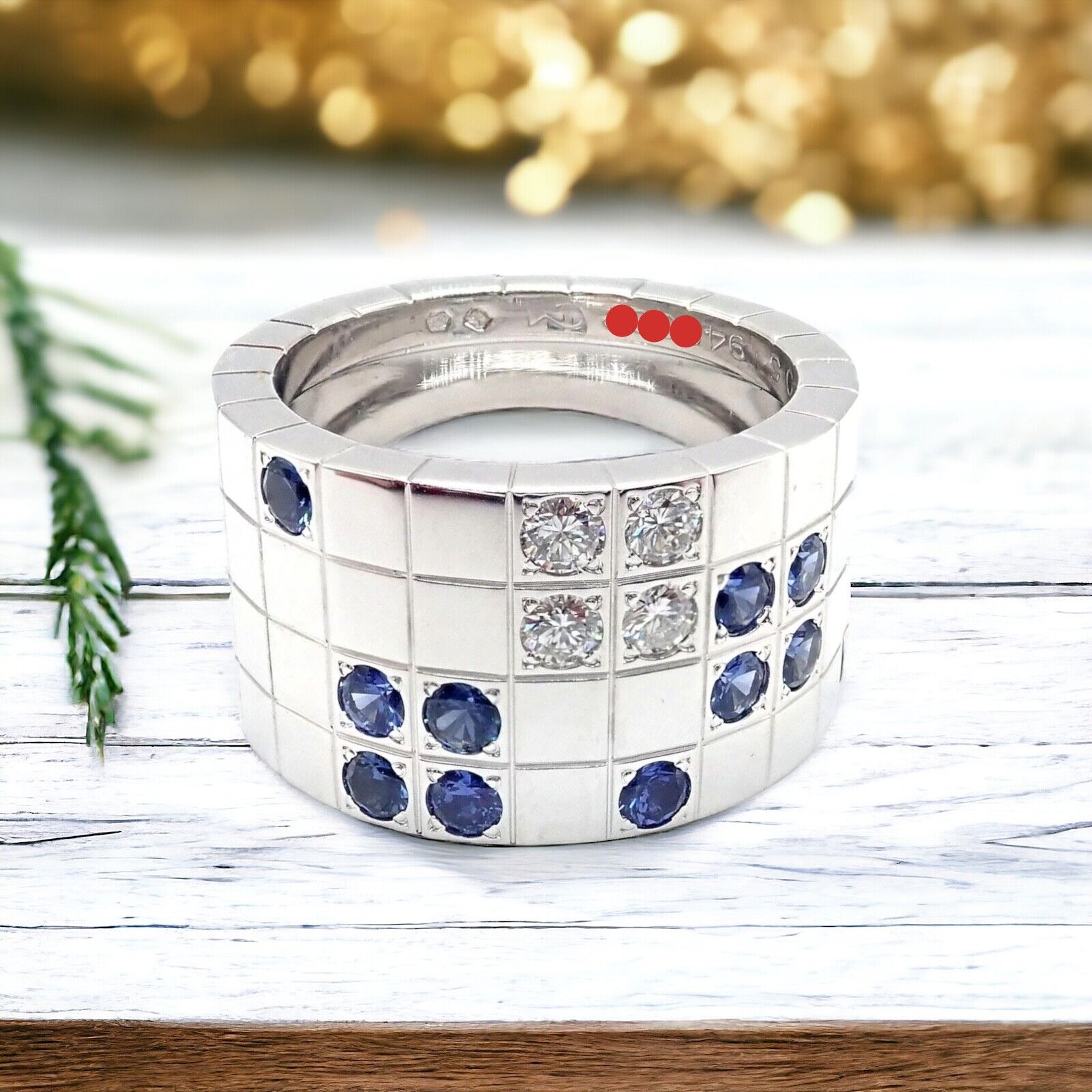 Cartier 18k White Gold Lanieres Diamond Blue Sapphire Wide Band Ring 53 6.5 | Fortrove
