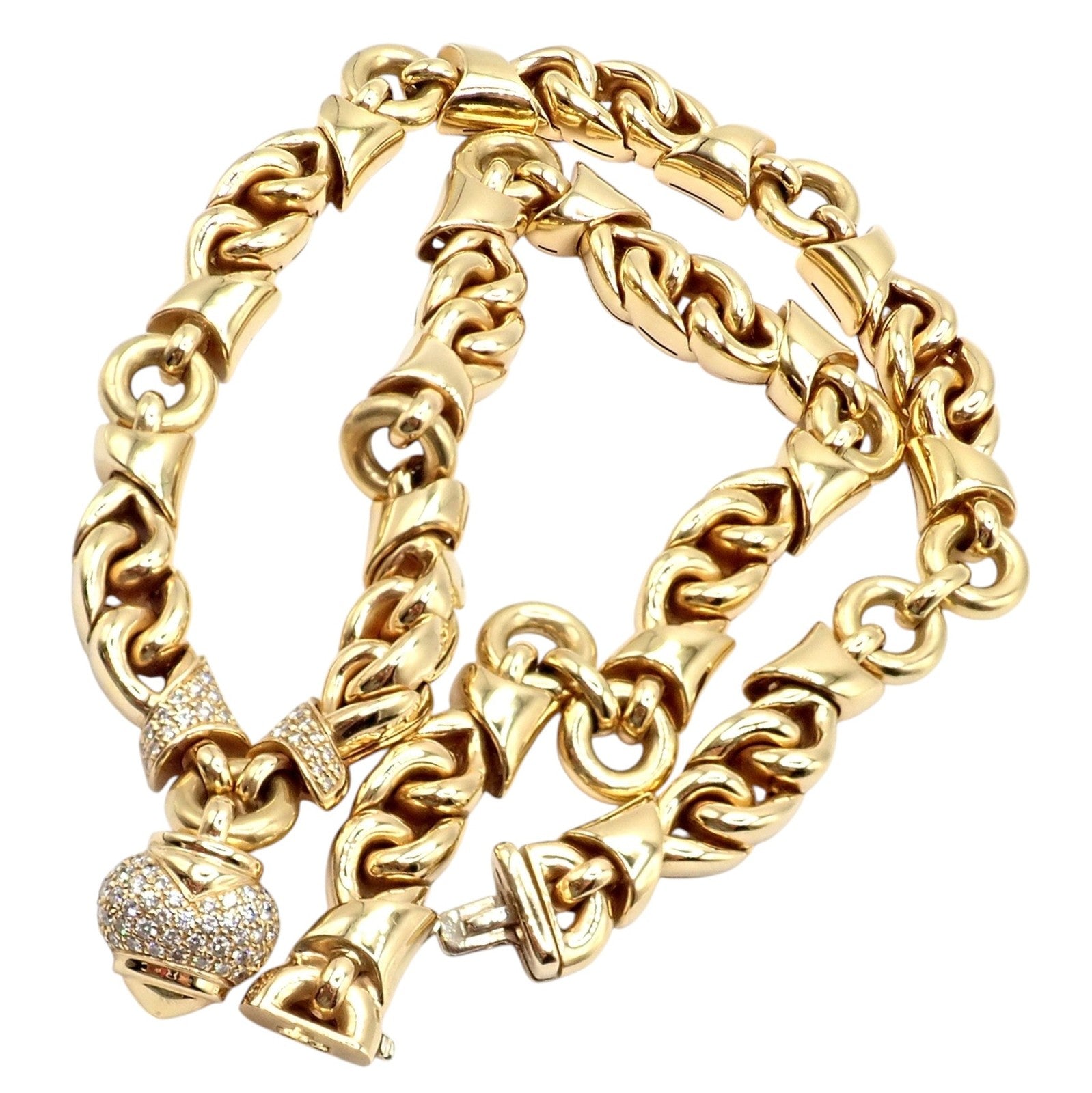 Rare! Bvlgari Bulgari 18k Yellow Gold Diamond Doppio Cuore Heart Necklace | Fortrove