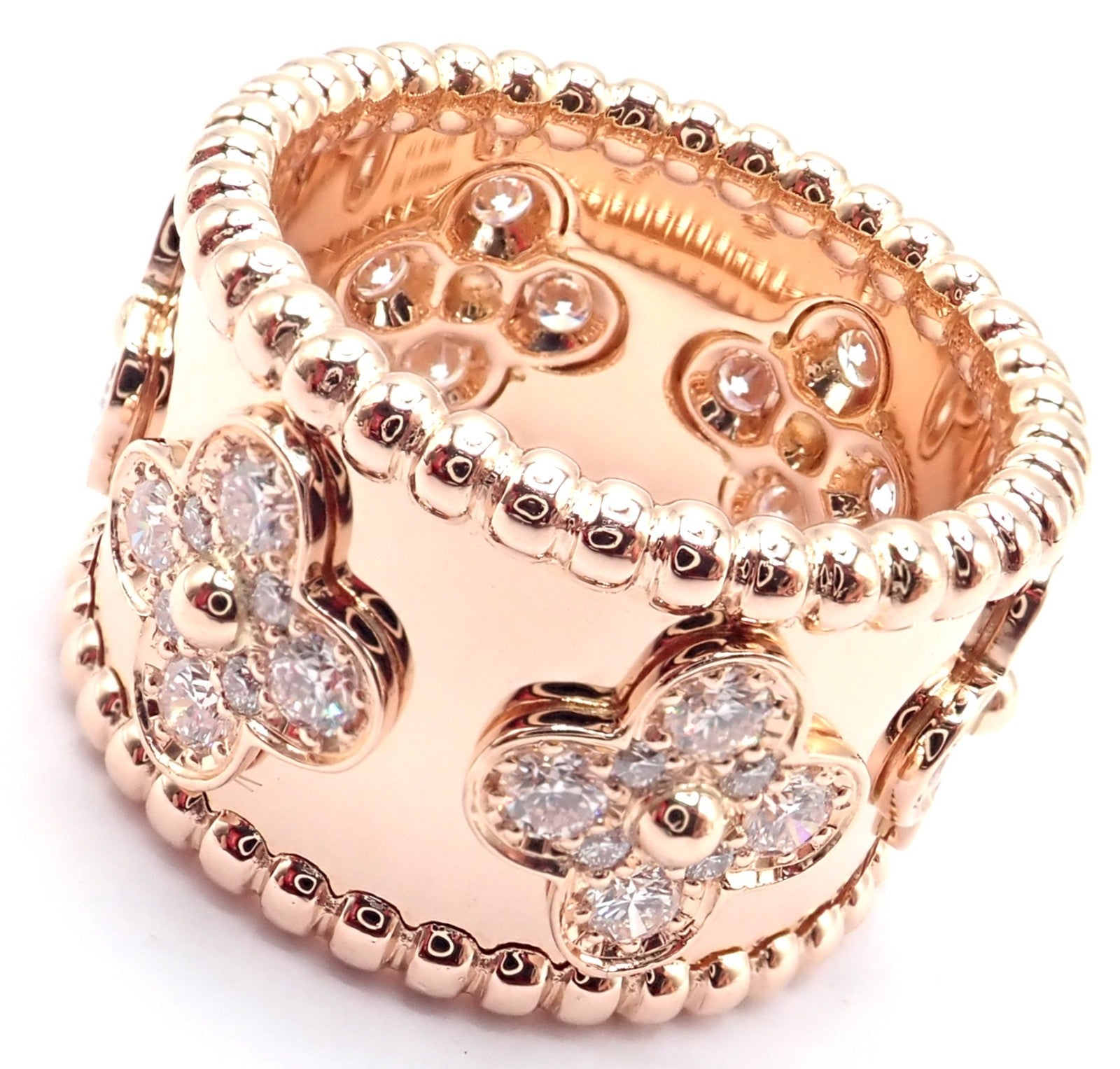 Van Cleef & Arpels Jewelry & Watches:Fine Jewelry:Rings Authentic! Van Cleef & Arpels 18k Rose Gold Diamond Clovers Band Ring Size 50
