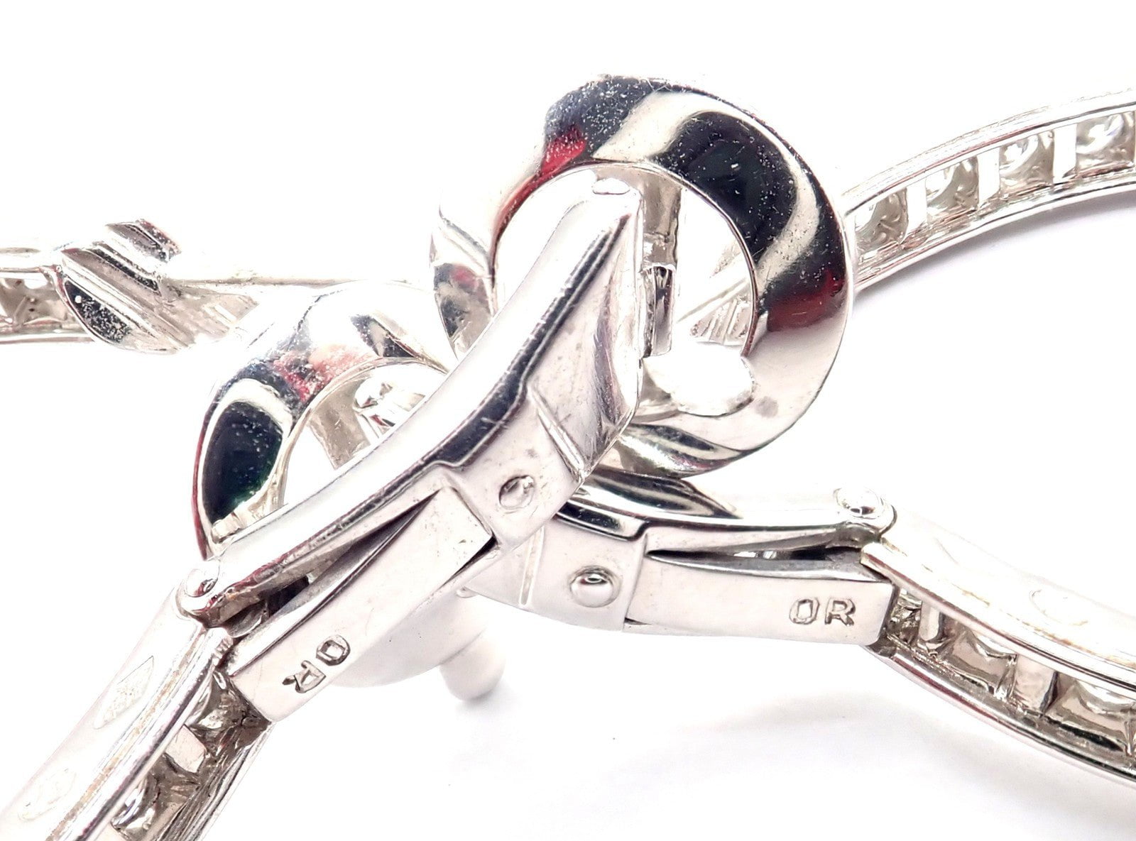 Authentic! Van Cleef & Arpels 18k White Gold Diamond Large Hoop Earrings | Fortrove