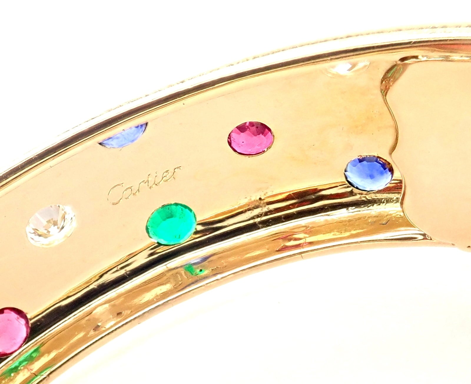 Cartier Jewelry & Watches:Fine Jewelry:Bracelets & Charms Cartier Star 18k Yellow Gold Diamond Ruby Emerald Sapphire Bangle Bracelet Cert.