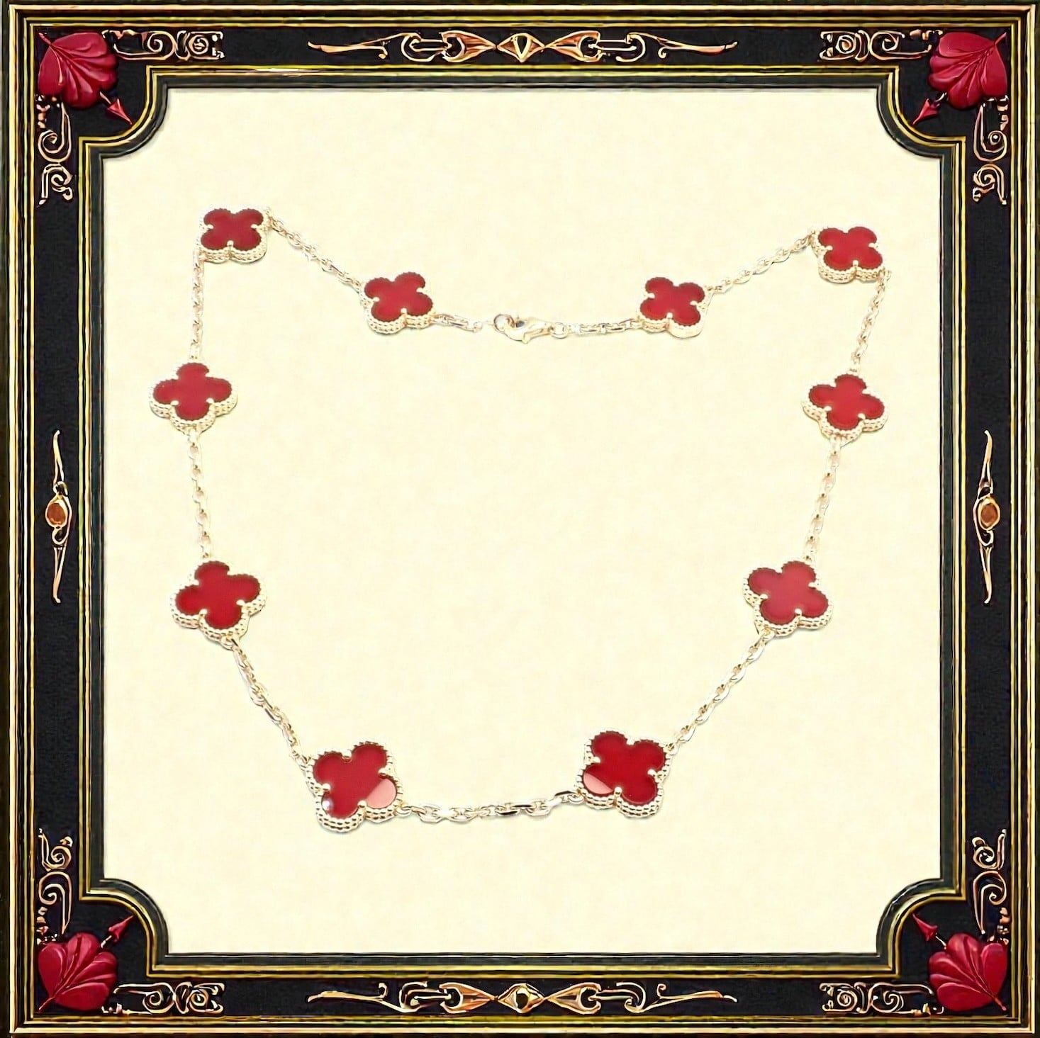 Van Cleef & Arpels Jewelry & Watches:Fine Jewelry:Necklaces & Pendants Authentic Van Cleef & Arpels 18k Gold 10 Motif Alhambra Carnelian Necklace Paper