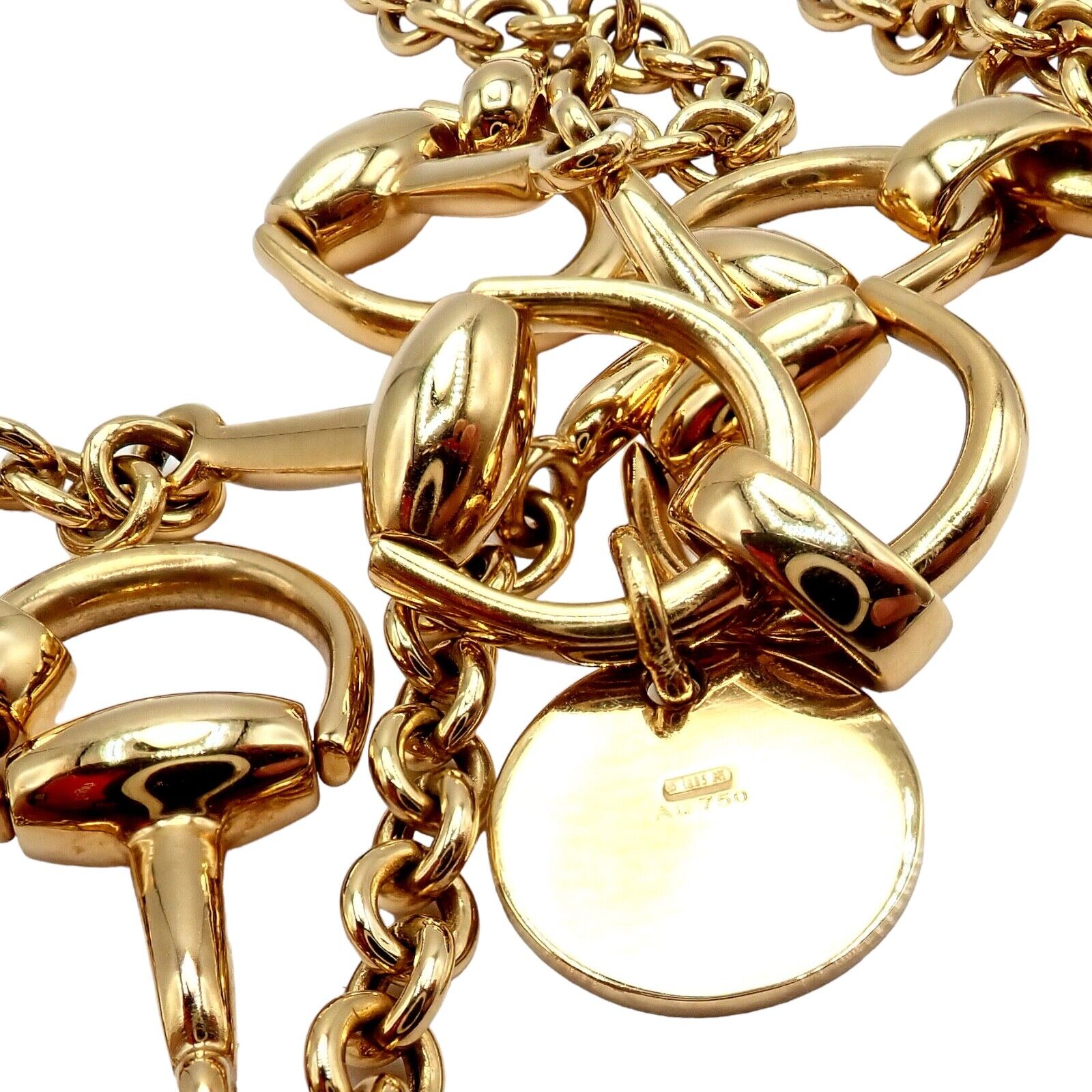 Rare! Authentic Gucci 18k Yellow Gold Horsebit 34.5" Long Chain Sautoir Necklace | Fortrove